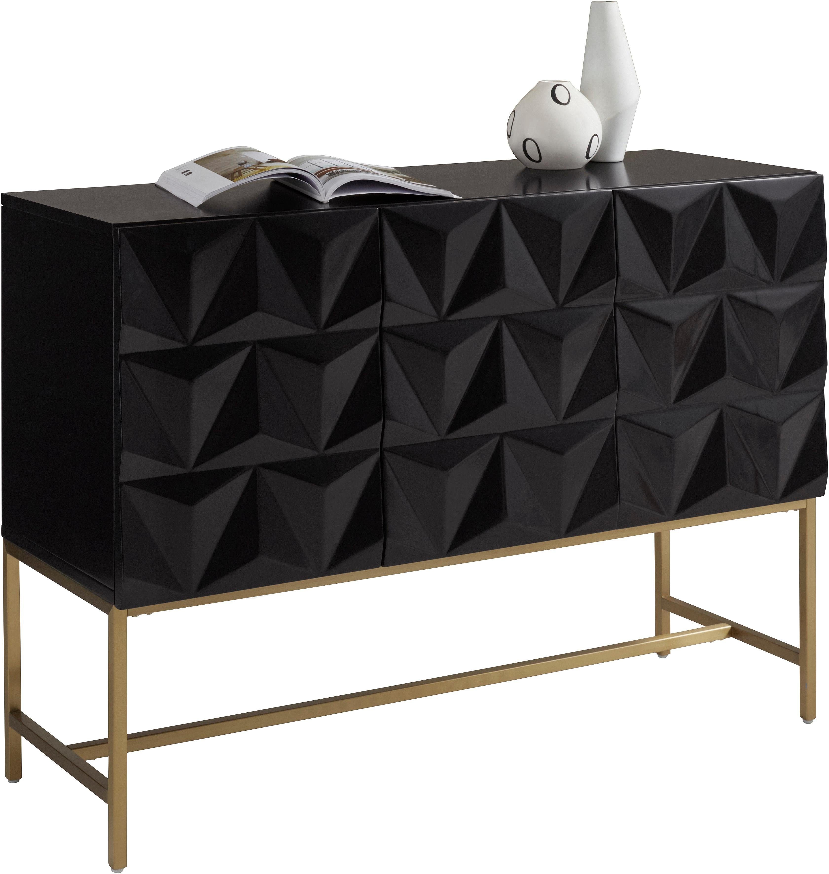 Leonique Sideboard Rovuma, in 3D-Optik und goldfarbenem Metallgestell