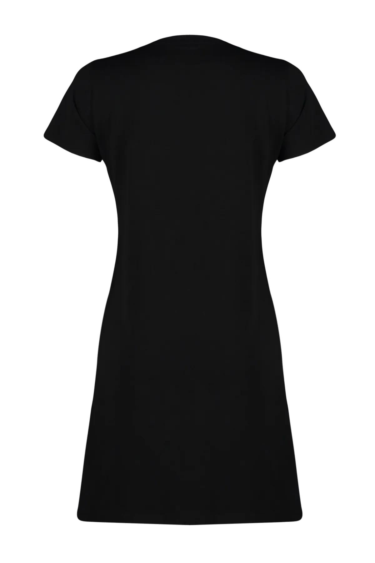 Trendyol Collection  Schwarzes, gestricktes T-Shirt-Kleid aus 100 % Baumwolle mit Taschen, Rundhalsausschnitt und kurzen Ärmeln TWOSS24EL00120