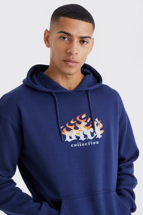 Oversize Hoodie mit Ofcl Flammen Print