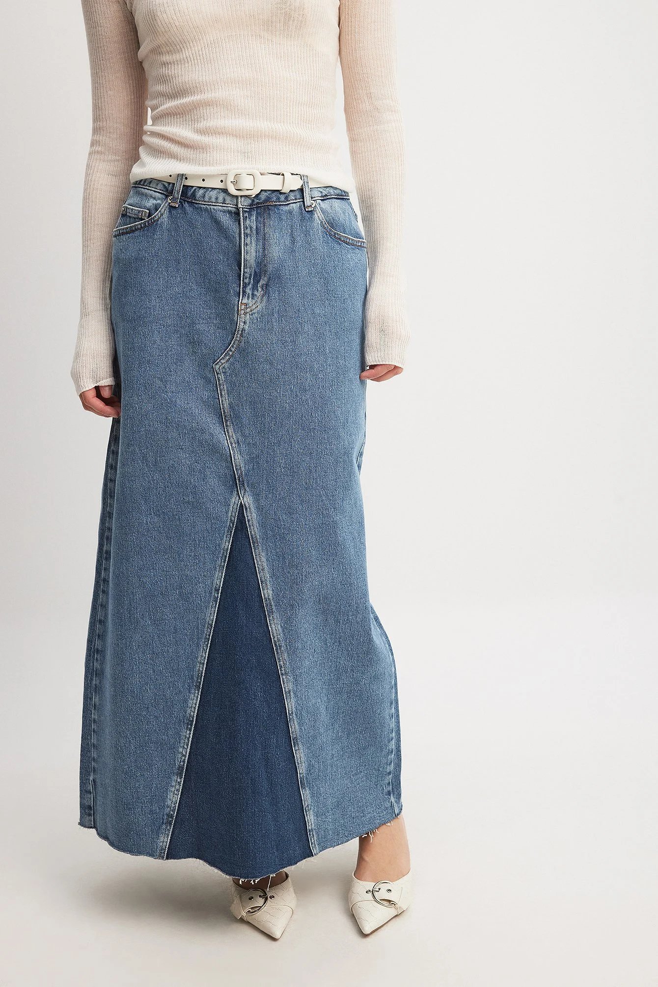 Panellierter Maxi-Jeansrock