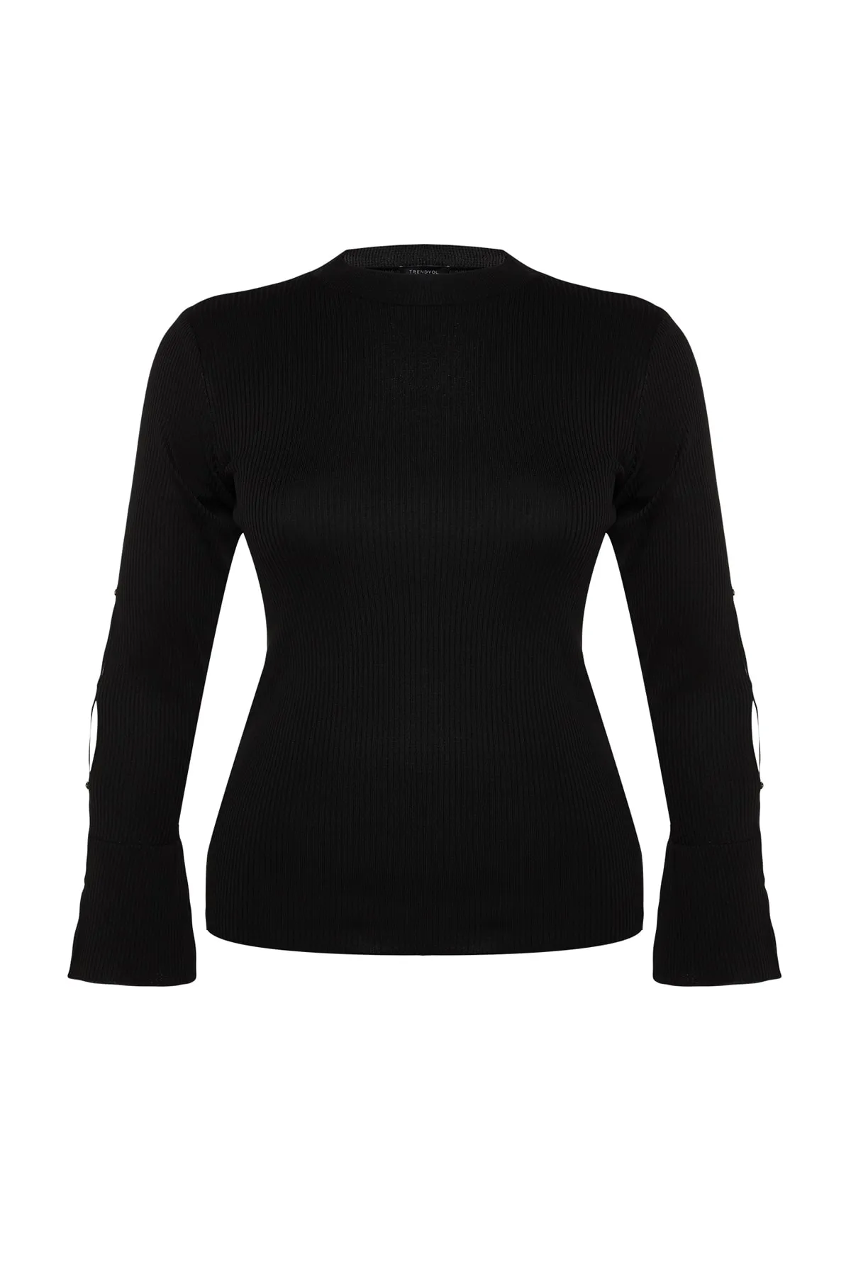 Trendyol Curve  Schwarzer Rollkragenpullover, schlichte, figurbetonte Polyelite-Strickbluse in Übergröße TBBAW24AF00021