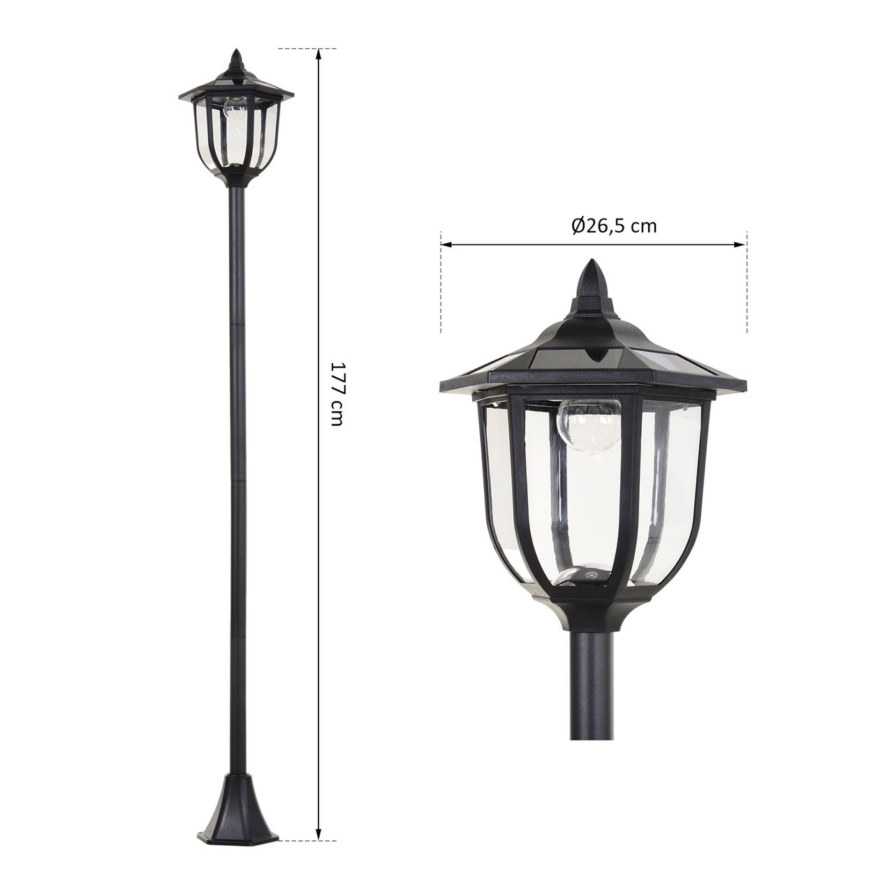 Outsunny Solar LED Gartenlaterne, 30/60 Lumen, Kunststoff, Schwarz