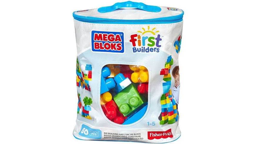 Mega Bloks Bausteine-Beutel bunt (60 Teile), Steck-Bausteine Kinder, Bauklötze