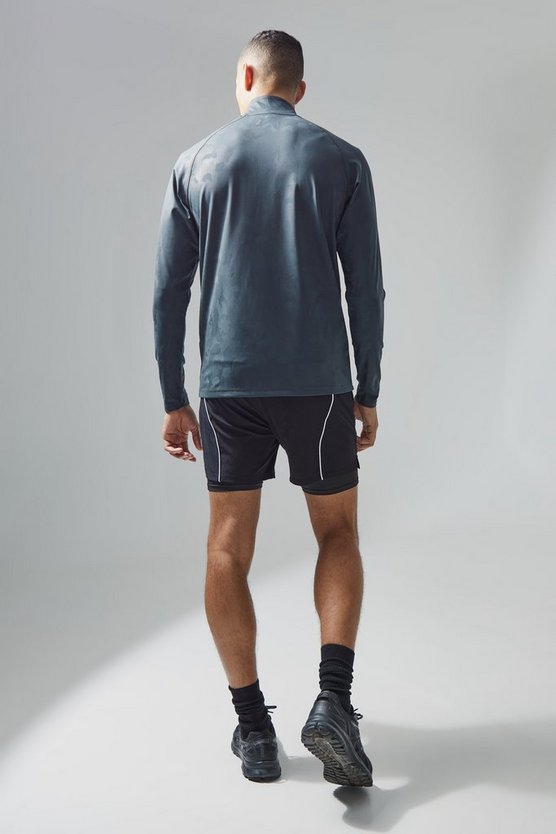 Man Active Slim-Fit Camouflage Oberteil mit Reißverschluss