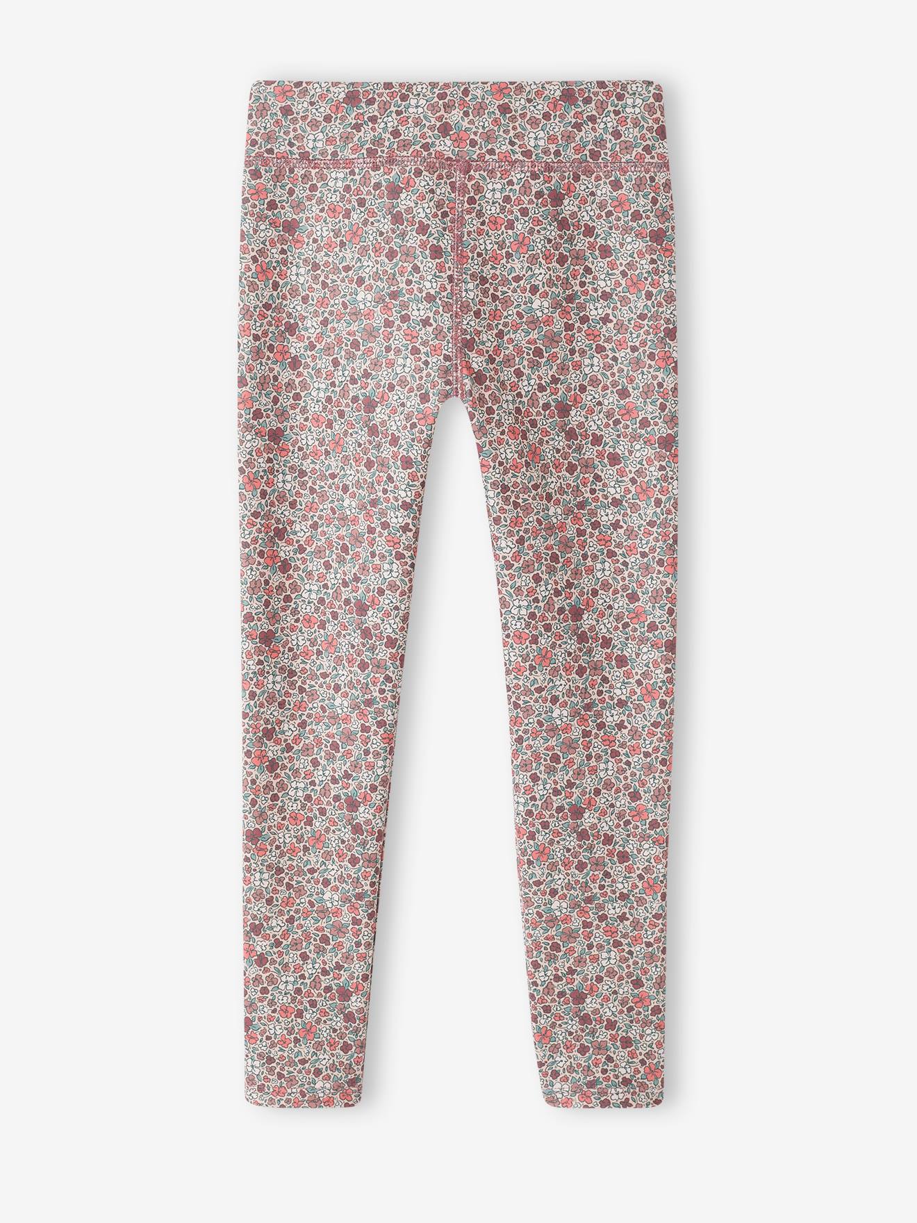 Legging sport à fleurs matière technique fille rose imprimé