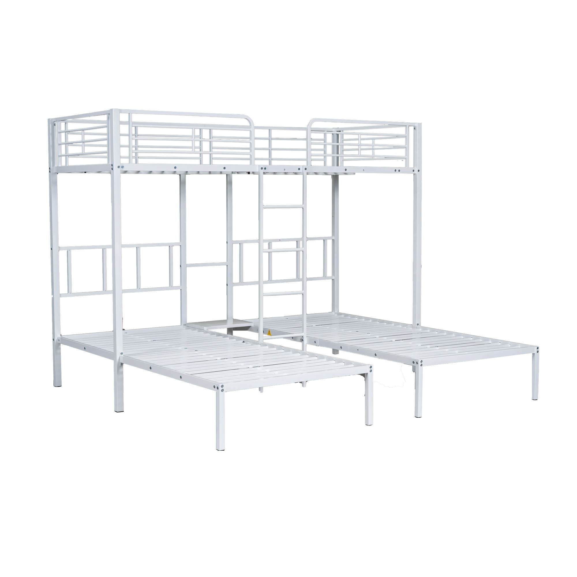 BlingBin Etagenbett Dreifaches Etagenbett mit Leiter und Schutzgitter (1er Set, 1-St., Dreierbett), Eisenbett mit Fallschutzgitter