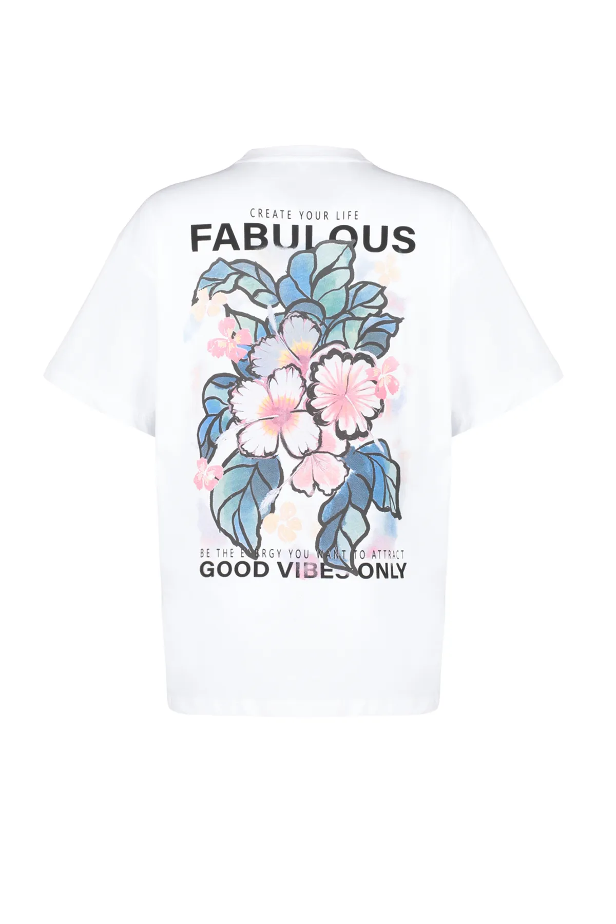 Trendyol Collection  Ecrufarbenes, übergroßes/weit geschnittenes Strick-T-Shirt aus 100 % Baumwolle mit Aufdruck auf Vorder- und Rückseite TWOSS24TS00183