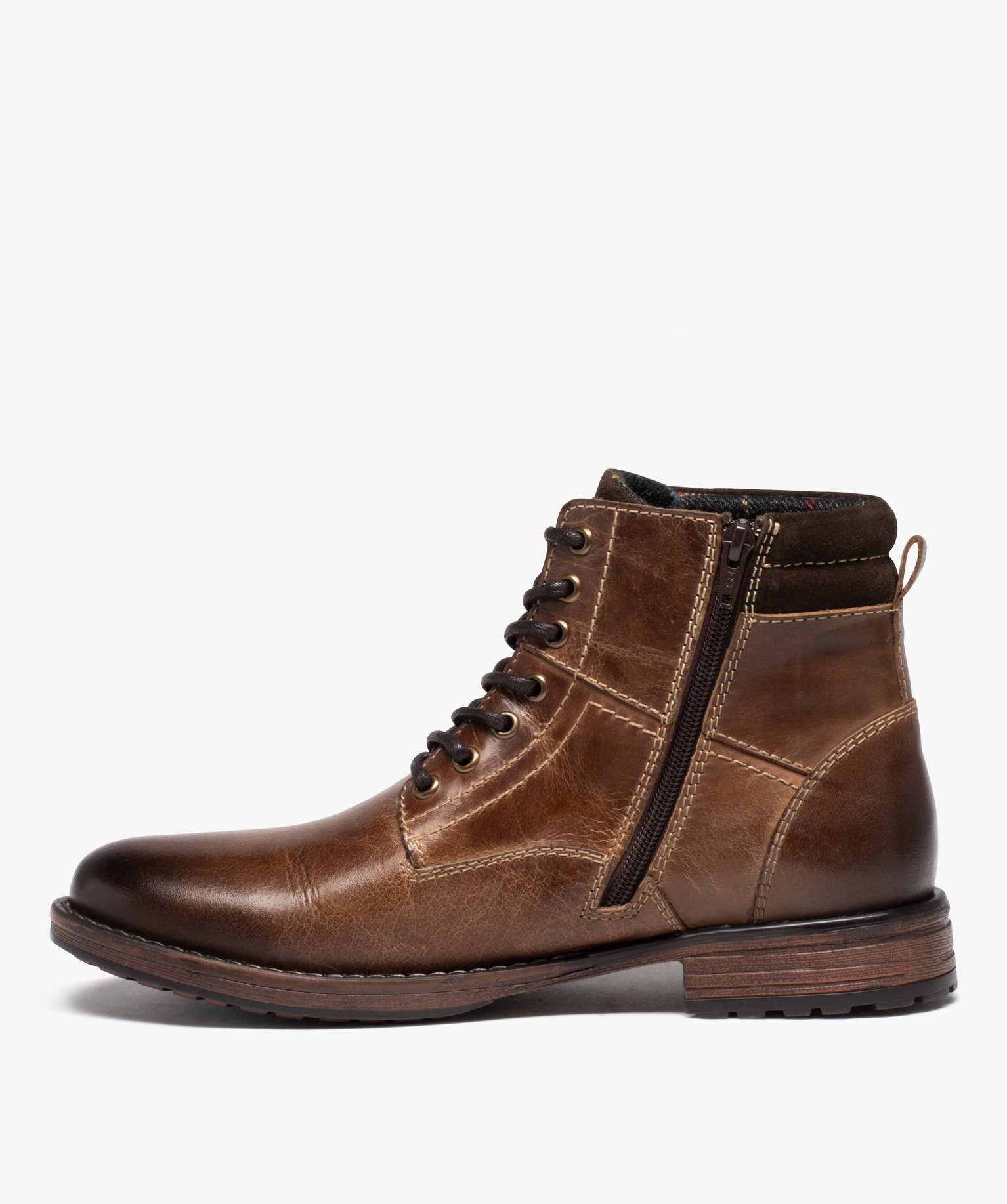 Boots homme en cuir grainé uni avec intérieur doublé marron | GEMO