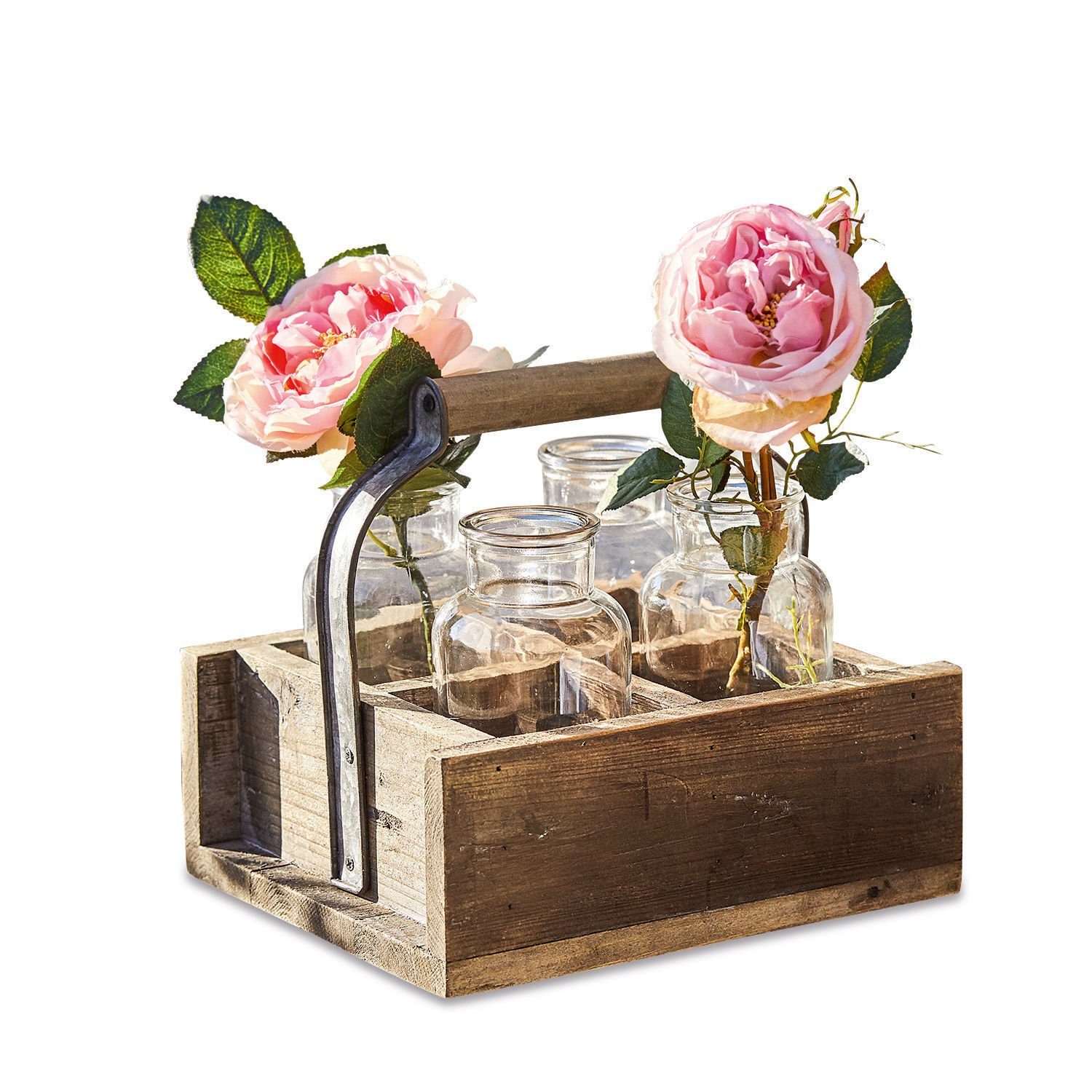 Mirabeau Tischvase Vase 4er Set mit Korb Reverie braun/klar