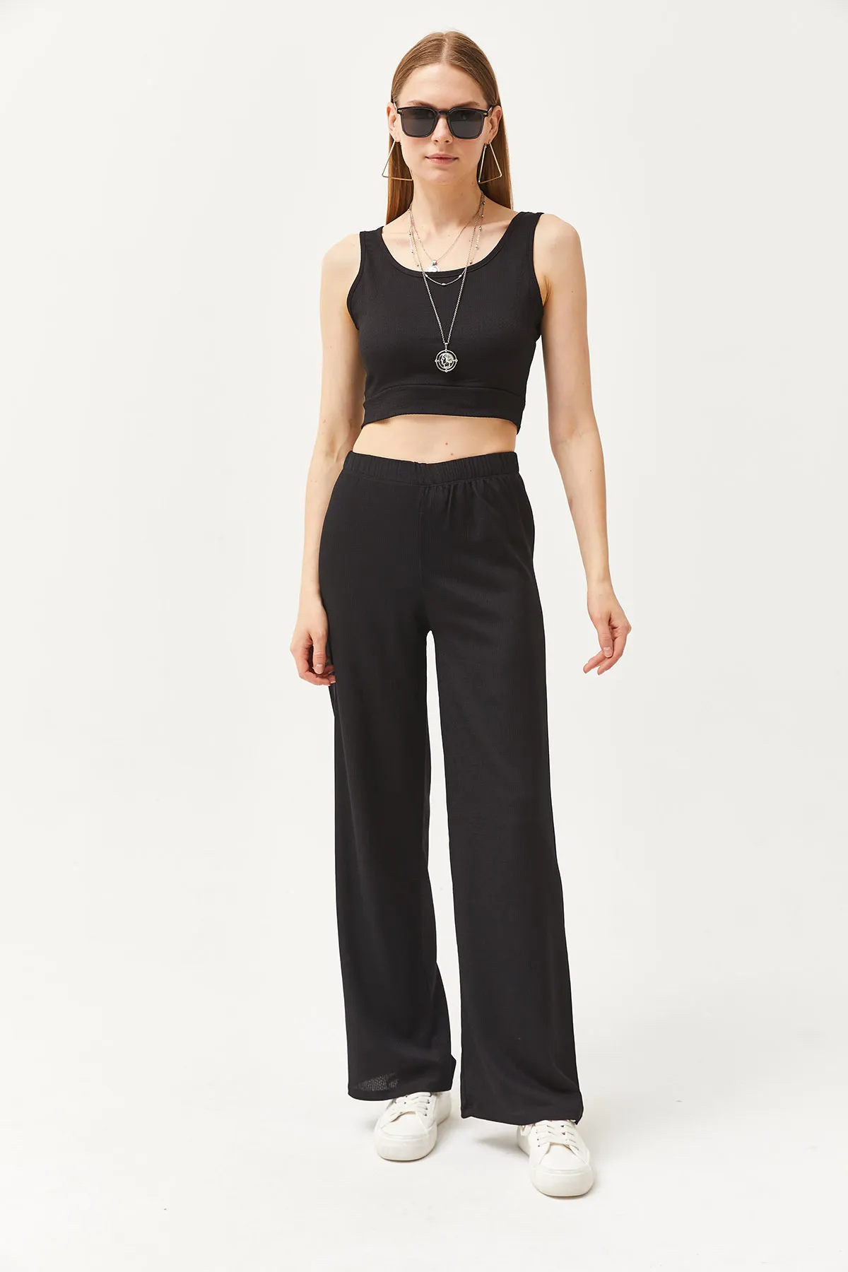 Olalook  Damen Schwarzes Hemd Bluse Hose 3-teiliges Set TKM-19000270