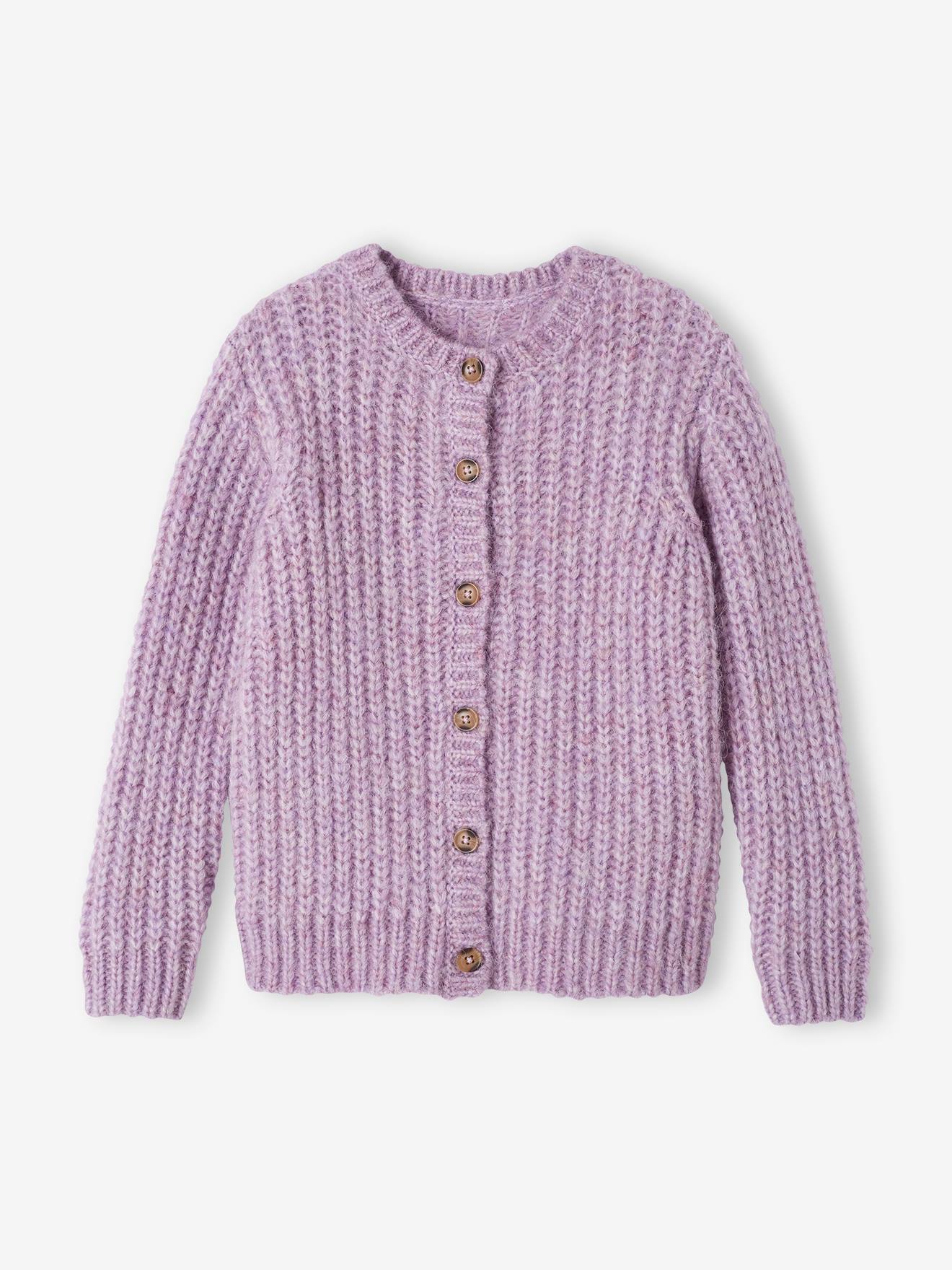Gilet loose en maille mousseuse fille lilas