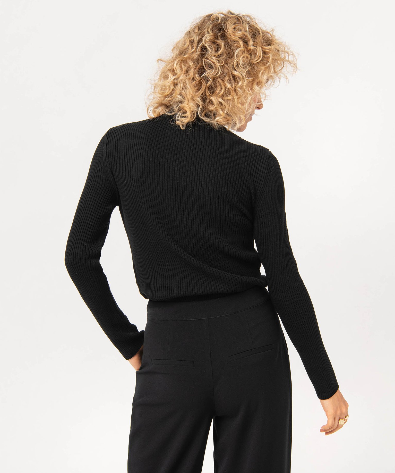 Pull à col montant zippé en maille ctelée femme noir | GEMO