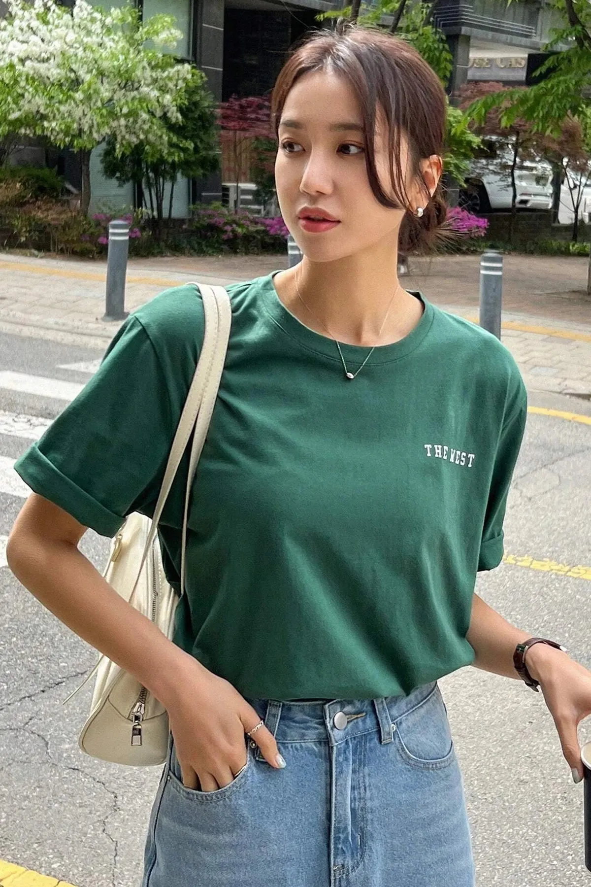 MODAGEN  Unisex California Bedrucktes Nefti-Grünes Oversize-Strick-T-Shirt