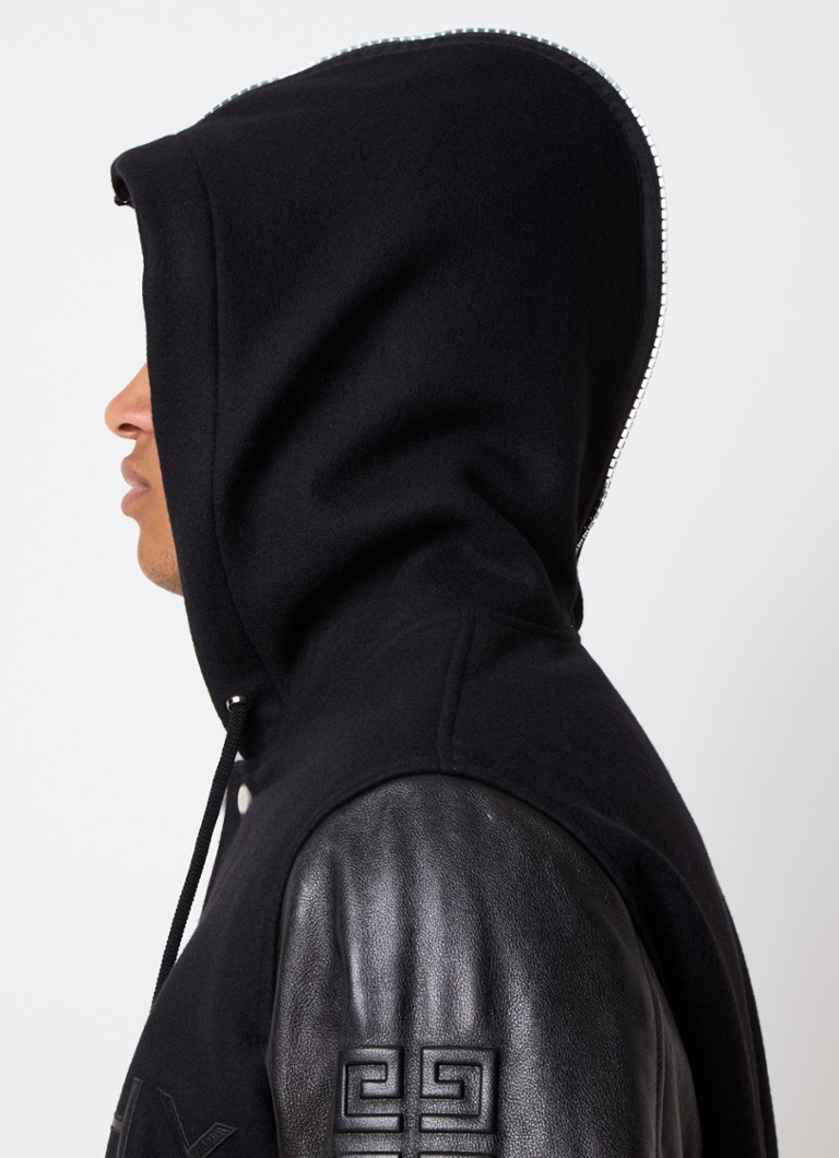 Τζάκετ μπέιζμπολ Givenchy από μείγμα μαλλιού shearling με λεπτομέρειες από δέρμα μοσχαριού και κουκούλα