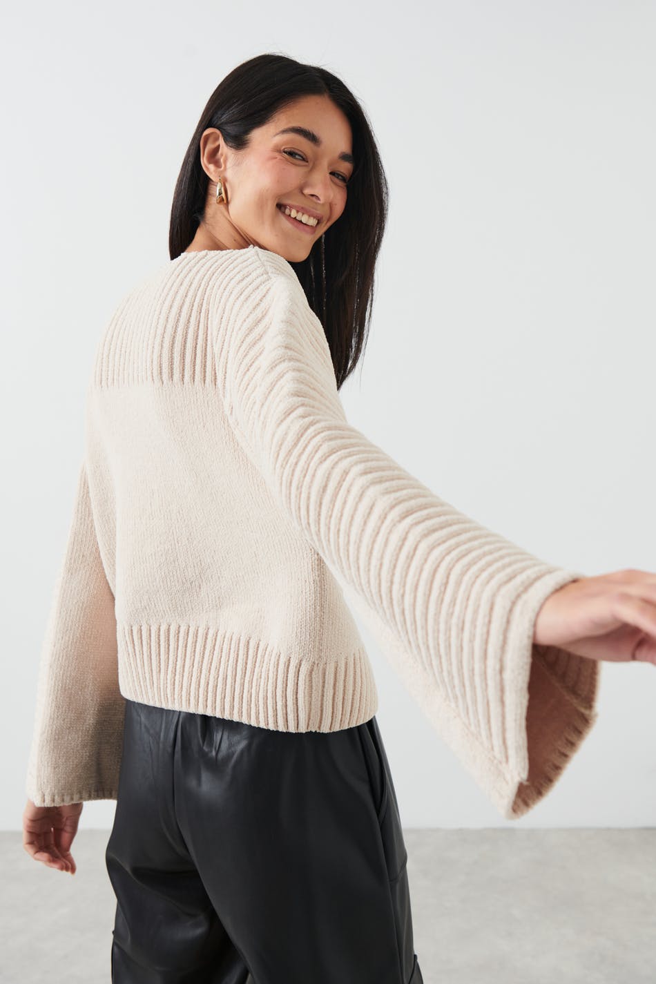 Rib boatneck knit sweater
