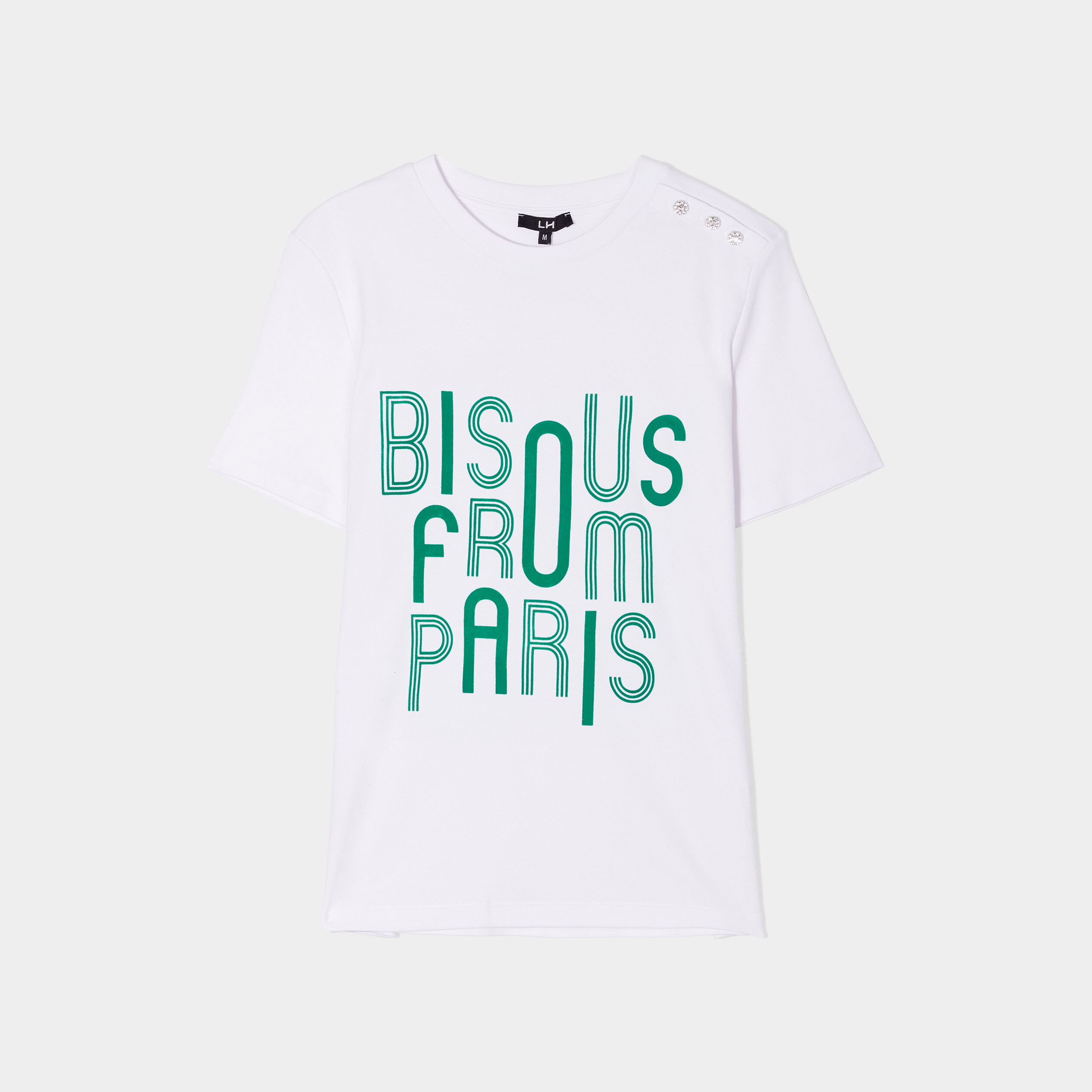T-shirt boutons strass à l'épaule coton blanc femme | La Halle