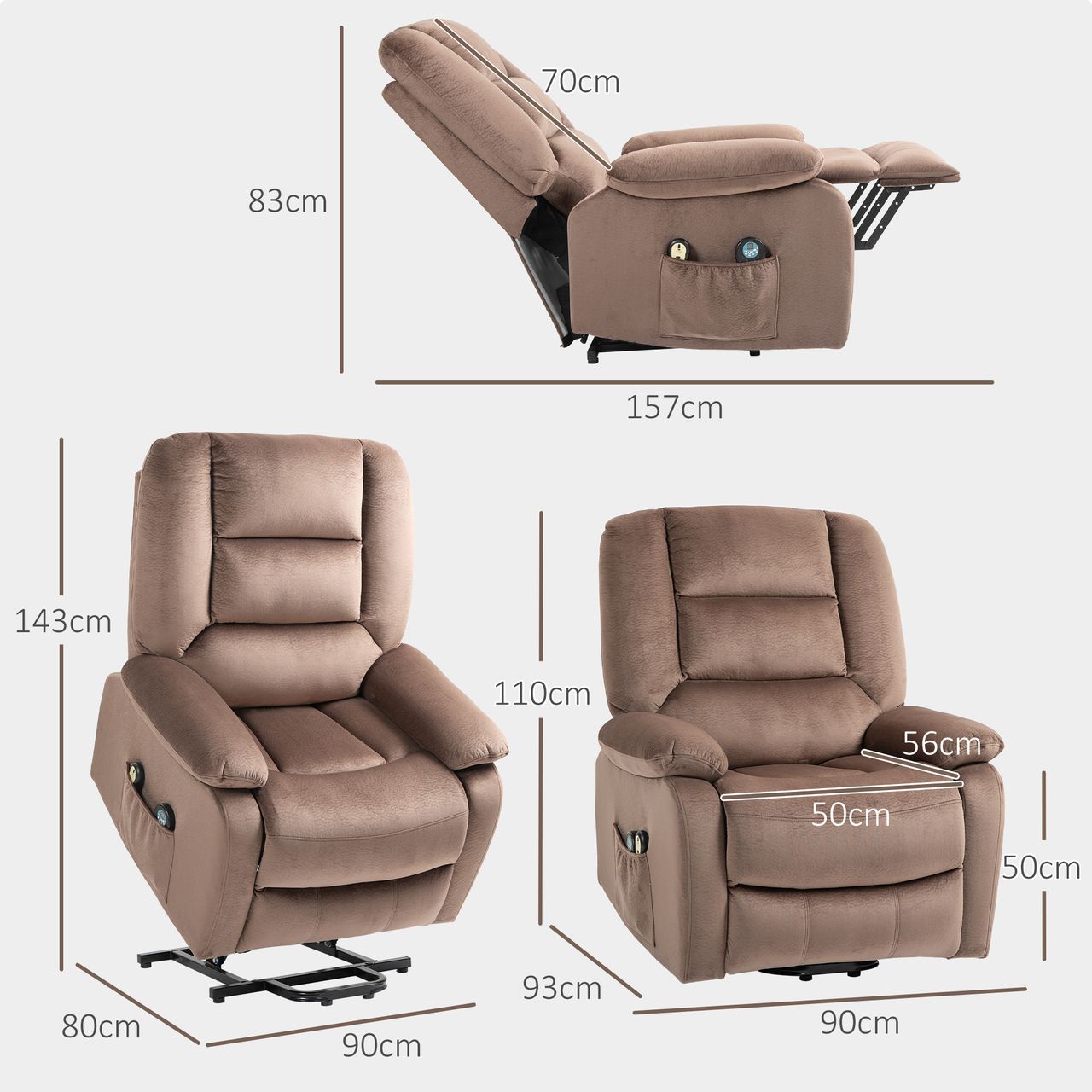 HOMCOM Fernsehsessel mit Aufstehhilfe Relaxsessel mit Liege-/Massagefunktion