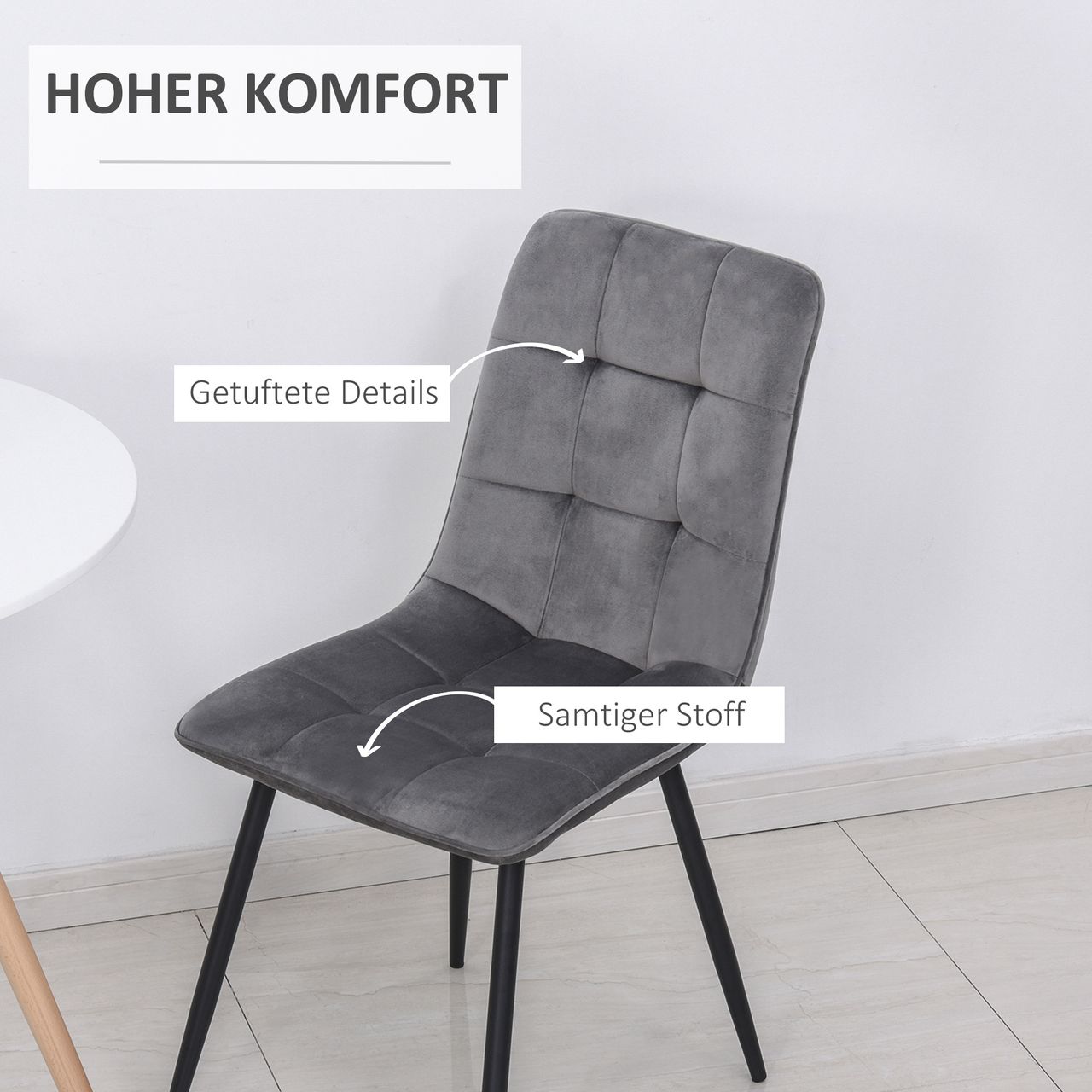 HOMCOM 2er-Set Esszimmerstuhl Küchenstuhl Esstisch Schaumstoff Metall Grau Schwarz 45 x 63 x 90 cm