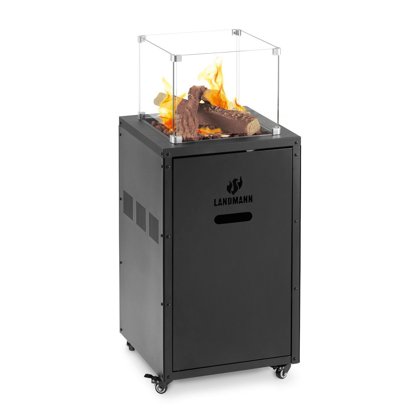 LANDMANN Feuerstelle Designfeuer Terrassenfeuer Glass Cube 46x46x110cm, Outdoor Heizstrahler