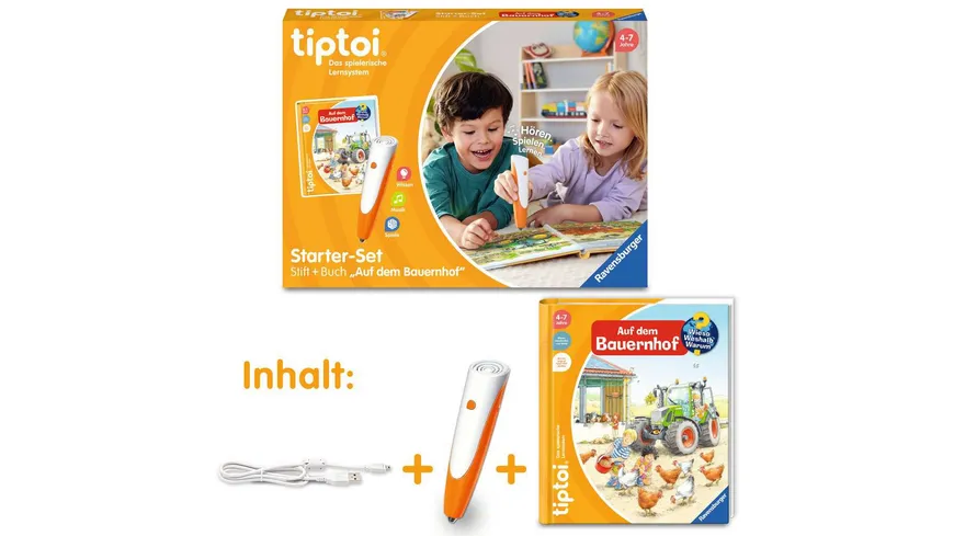 Ravensburger tiptoi - Starter-Set - Stift und Bauernhof-Buch - Lernsystem für Kinder ab 4 Jahren
