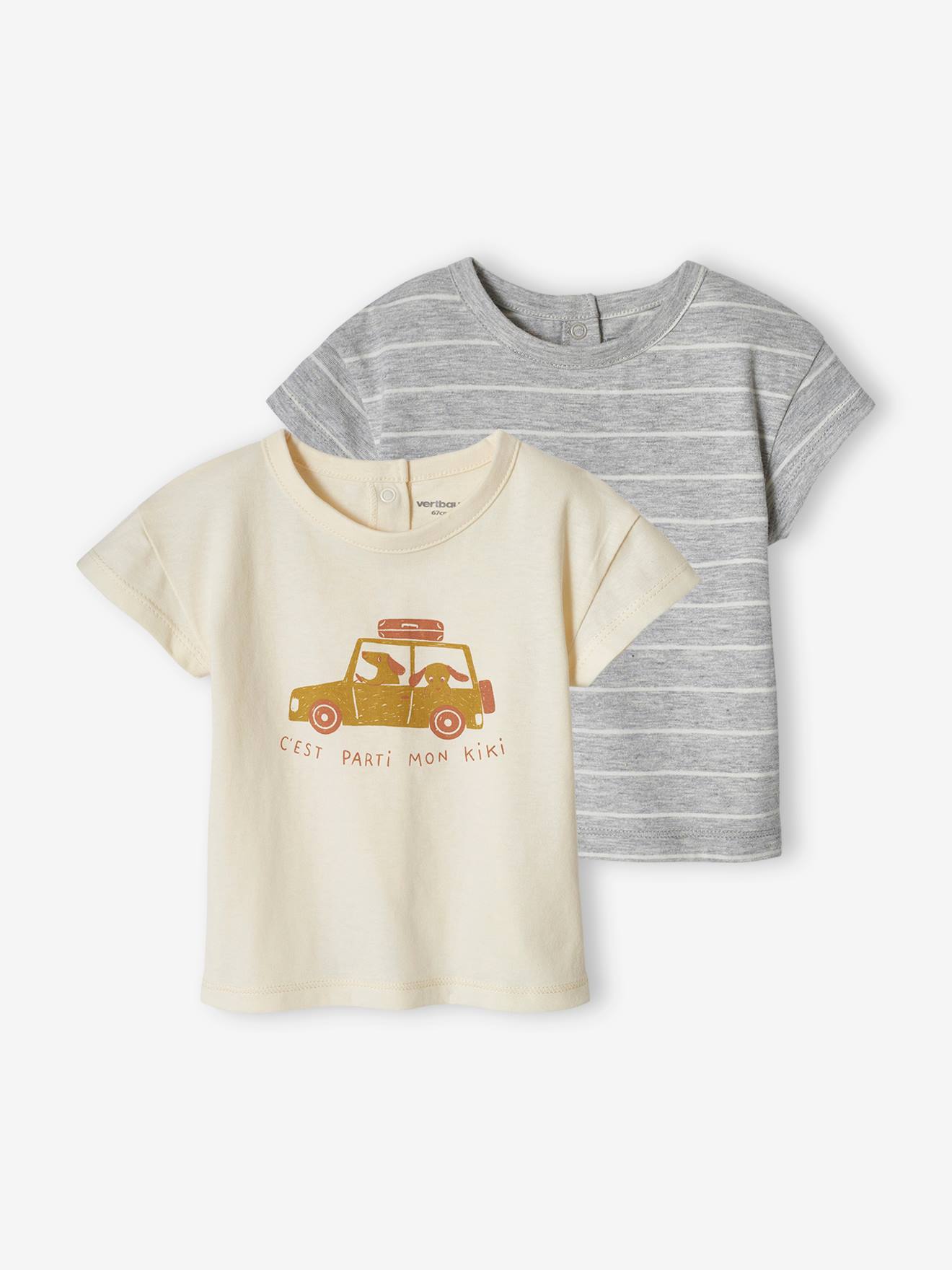 Lot de 2 T-shirts basics bébé manches courtes taupe