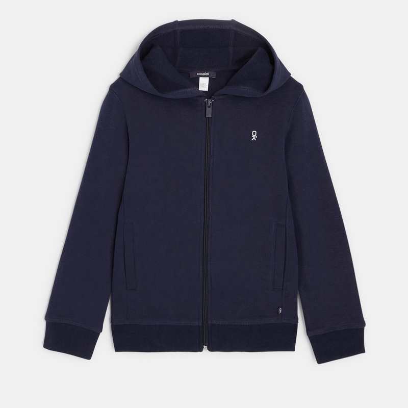 Sweat-shirt uni à capuche bleu garçon