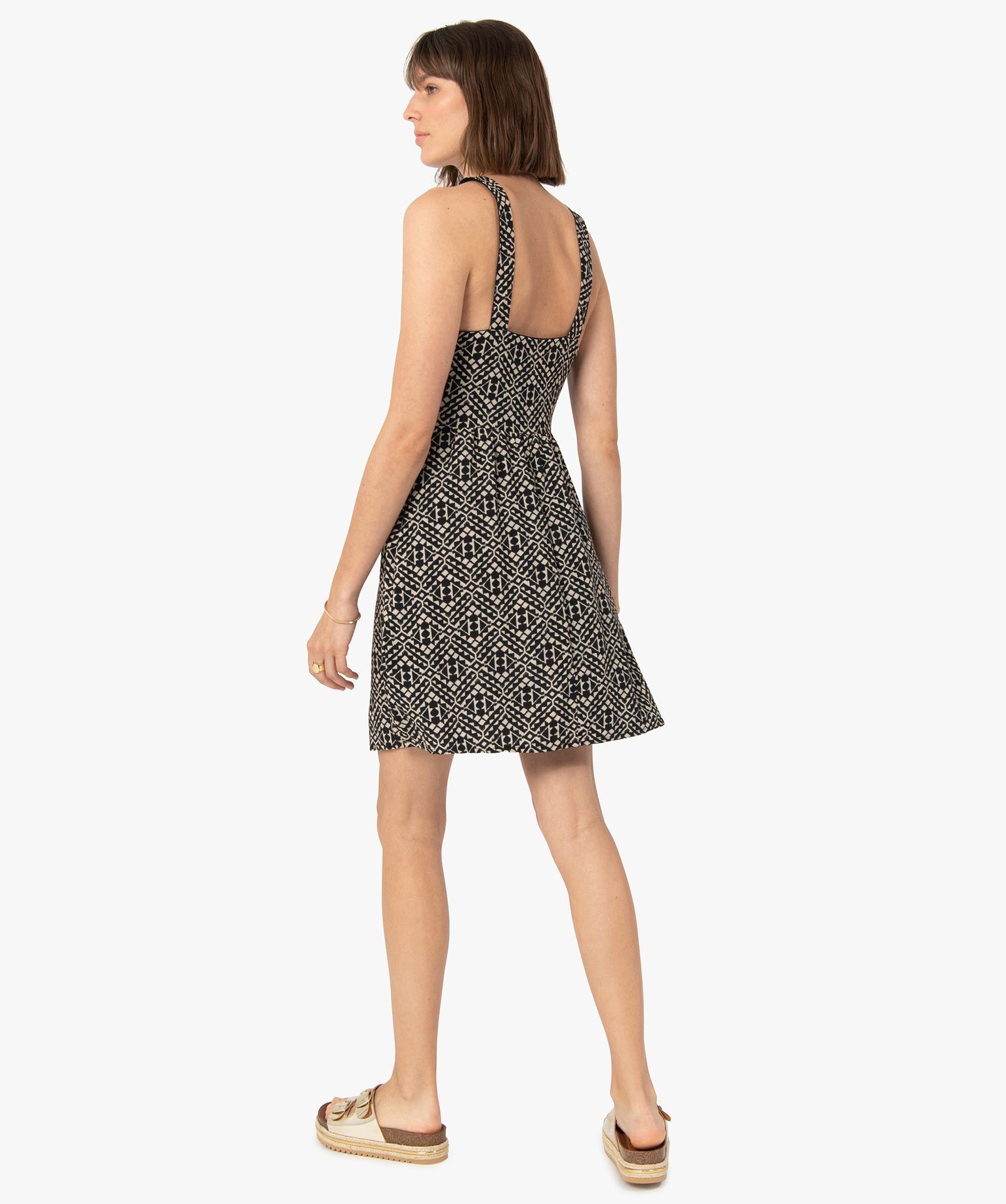 Robe femme imprimée avec bretelles croisées devant imprime | GEMO