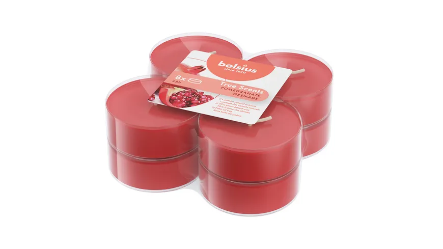 bolsius Maxi-Teelichte True Scents 8h 8er Pack Granatapfel Granatapfel