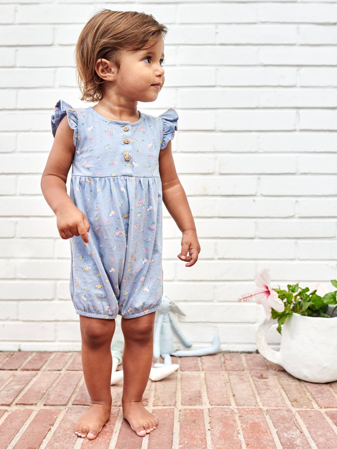Combishort bébé manches volantées bleu pâle