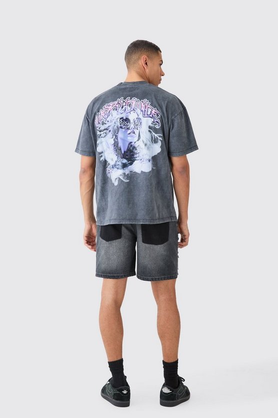 Lockere schwarze Jeansshorts mit extremen Rissen