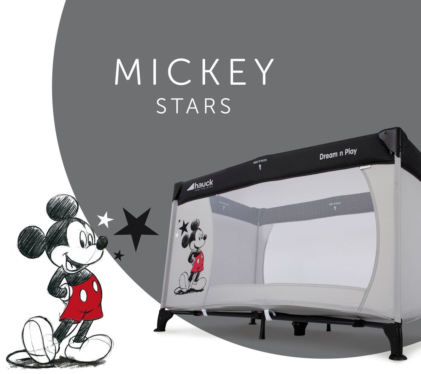 Hauck Baby-Reisebett Dream N Play - Mickey Stars, inkl. Transporttasche