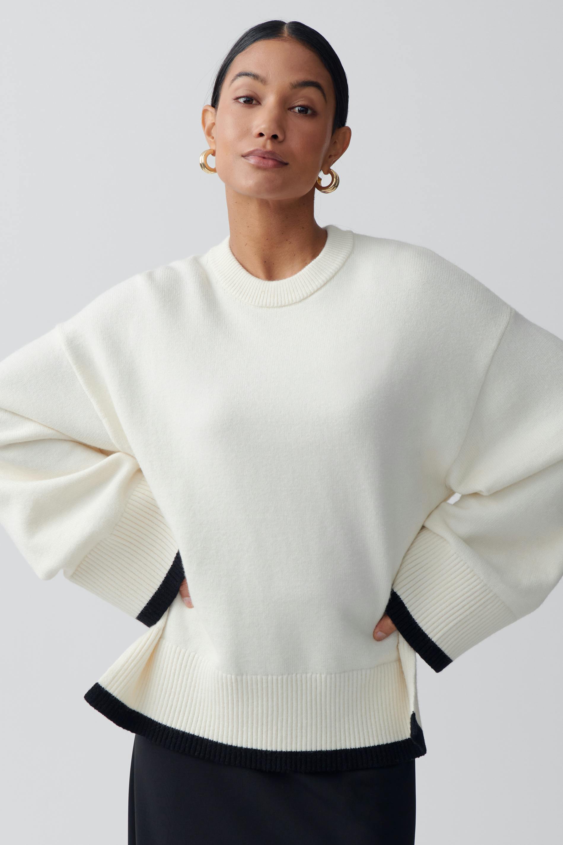 Contrast knit sweater