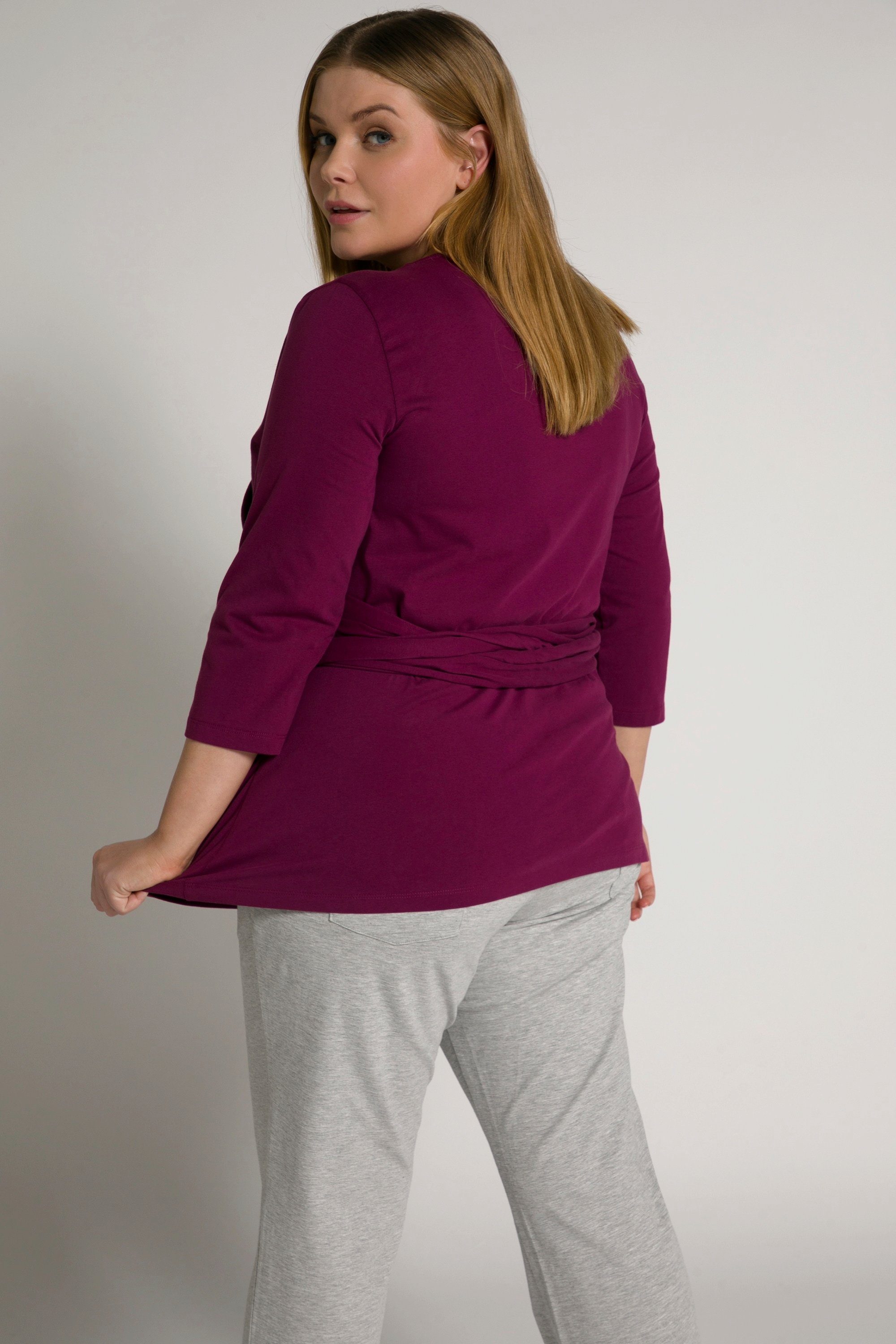 Ulla Popken Longsleeve Bellieva-Wickelshirt Skin to Skin Rundhals GOTS