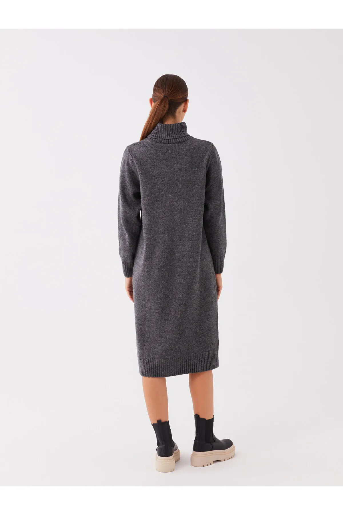 LC Waikiki  Rollkragenpullover, gerades Langarm-Strickkleid für Damen in Übergröße