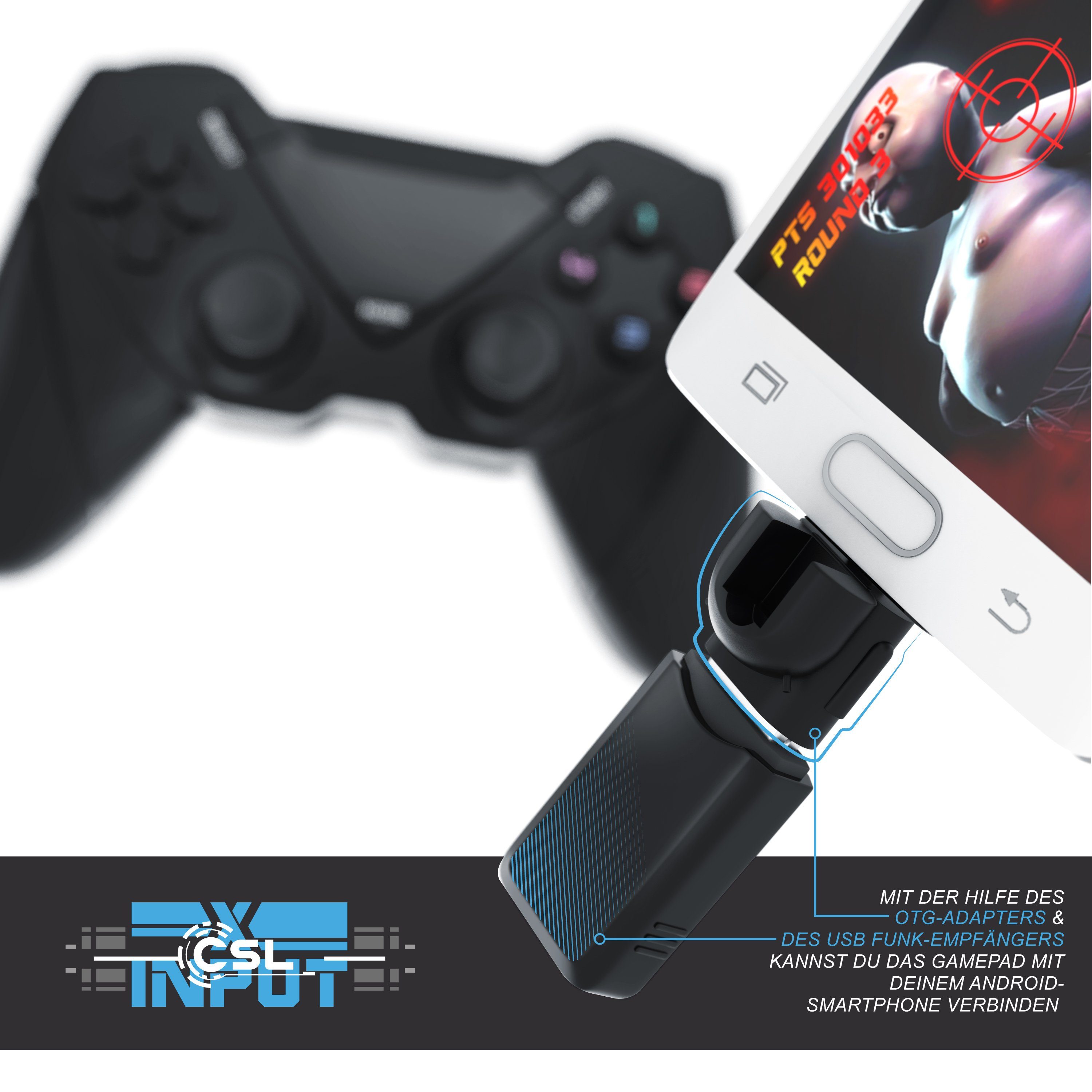 CSL Gamepad (1 St., Wireless Controller für Android / PC / PS3 / X-Input / OTG Adapter)