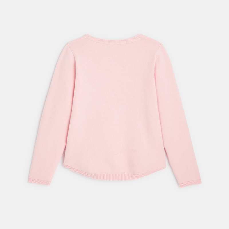 Pull fin à sequins brodés motif fleur rose fille