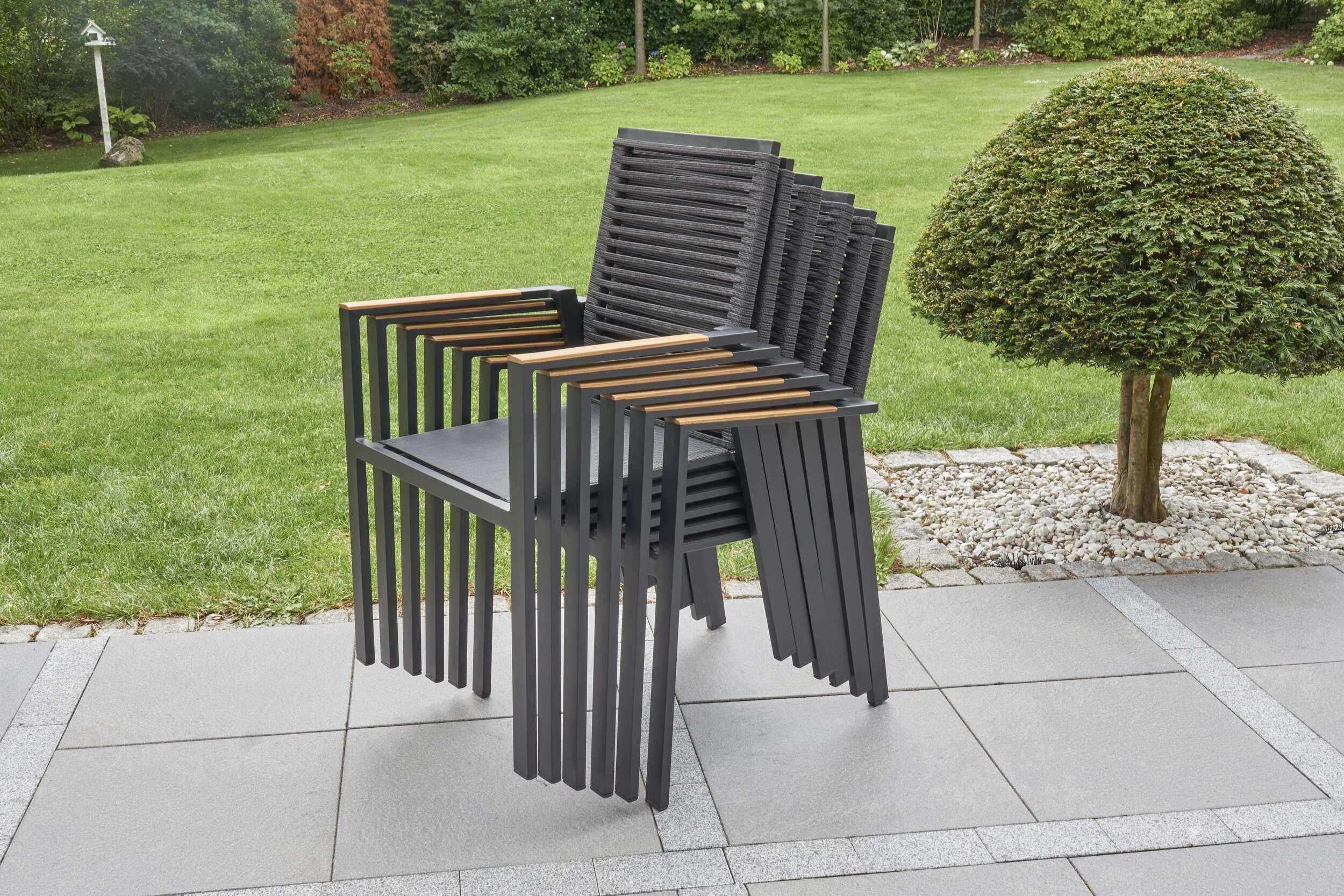 LC Garden Stapelstuhl LC Garden Unicamo Nature Rope Stapelstuhl Rope/Textilen schwarz Teakholz Gartenstuhl