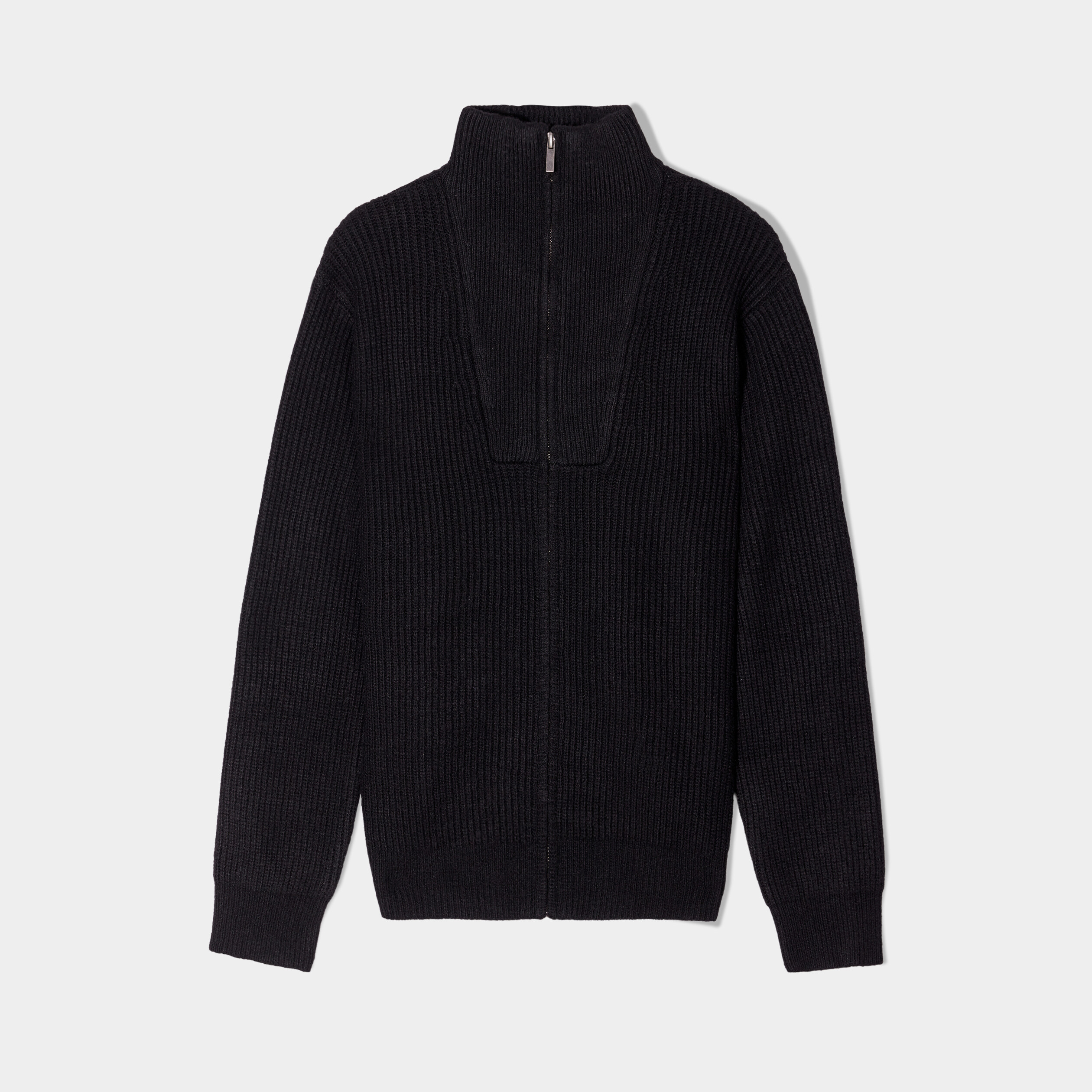 Pull col montant zippé côtelé noir homme | La Halle