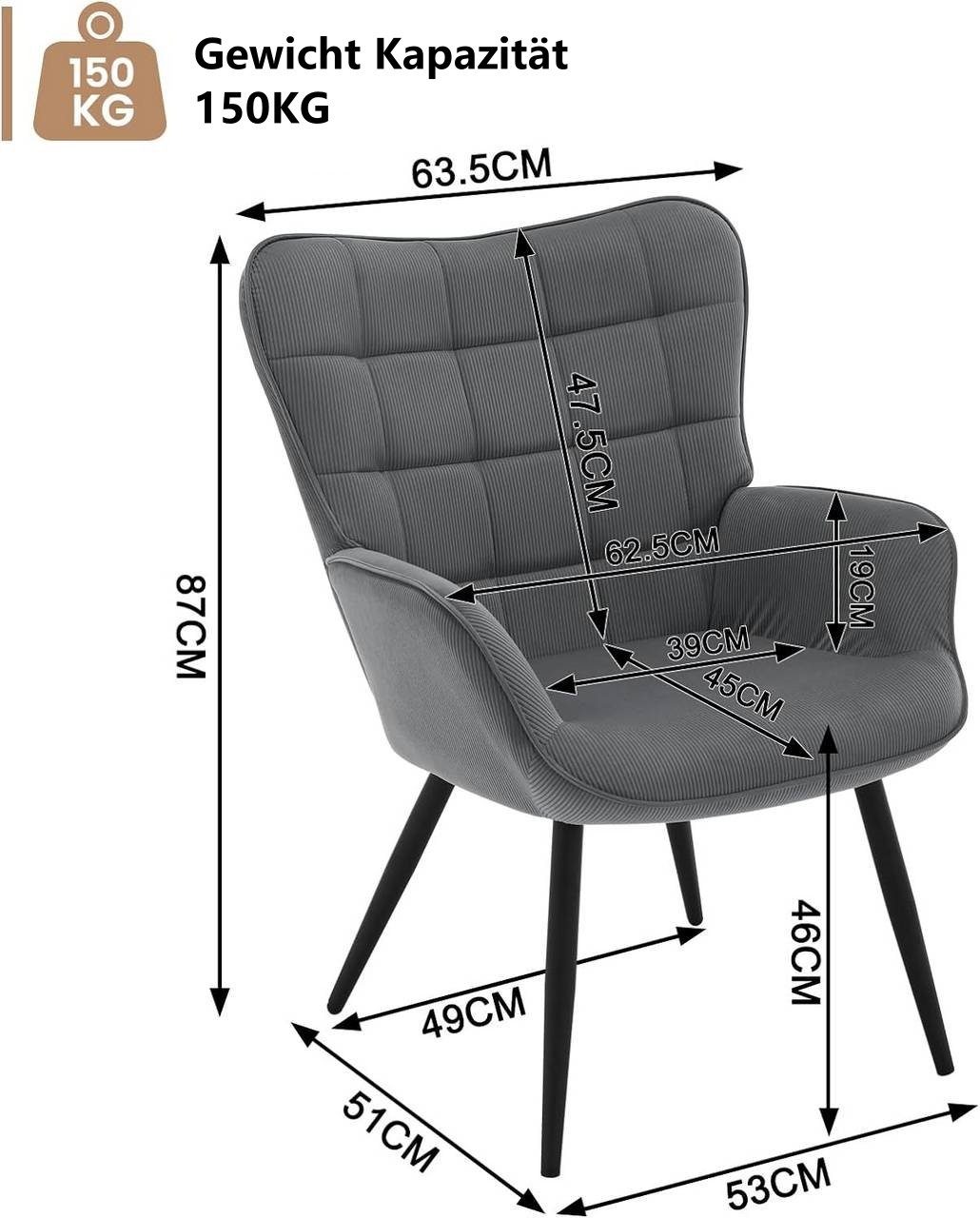 Woltu Relaxsessel (1-St), Ohrensessel Polstersessel mit Cordbezug