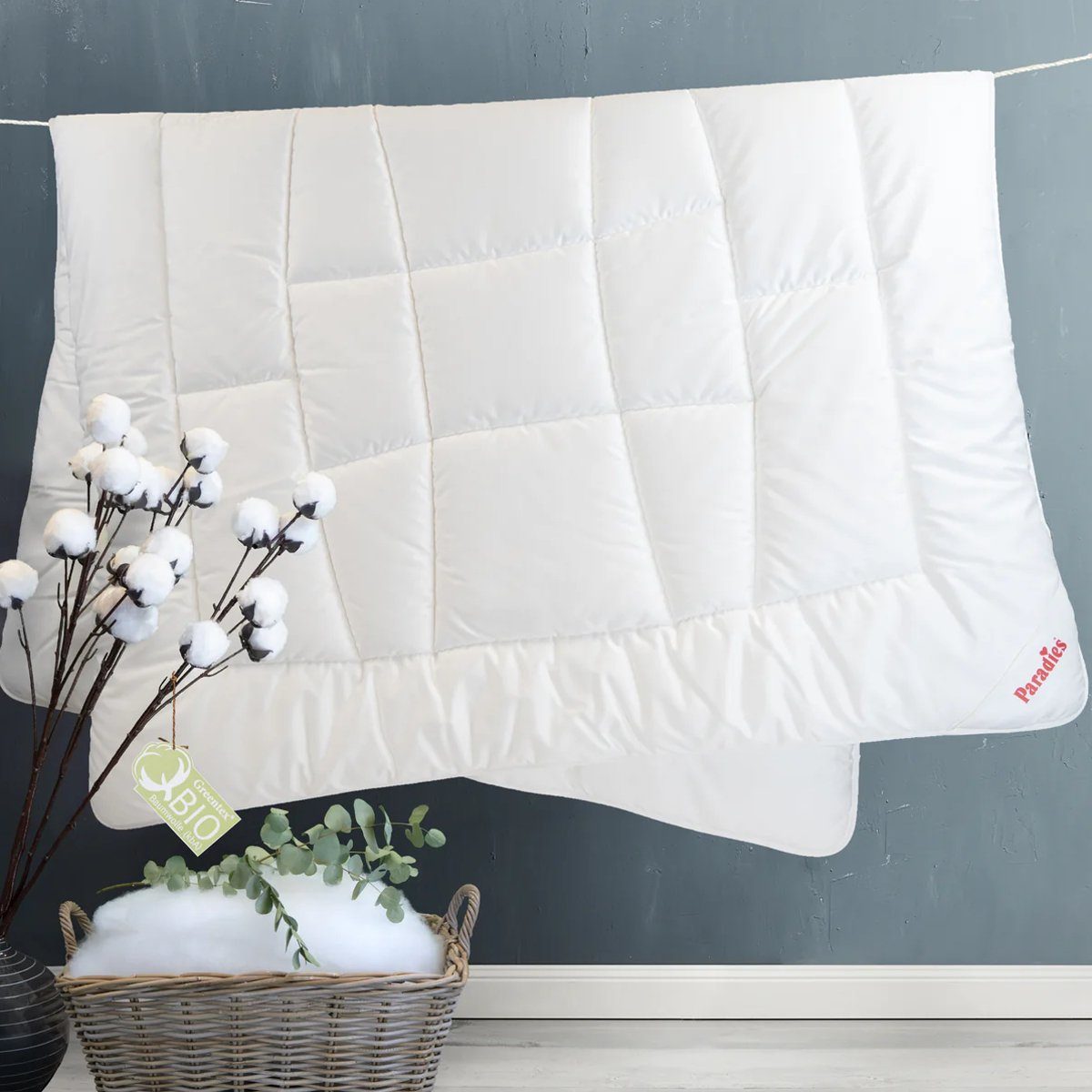 Kunstfaserbettdecke, Paradies Vida Bio Organic Ganzjahresbett warme Bettdecke 135x200, Paradies, Füllung: Paradies Softcell Fasertechnologie für dauerhaft bauschiges Volumen, 80% Polyester (50% recycled), 20% Lyocell, Bezug: 100% Bio- Baumwolle, Klim