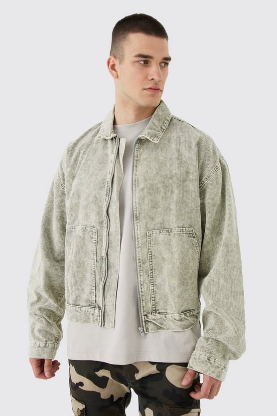 Tall kastige Cord-Jacke mit Acid-Waschung