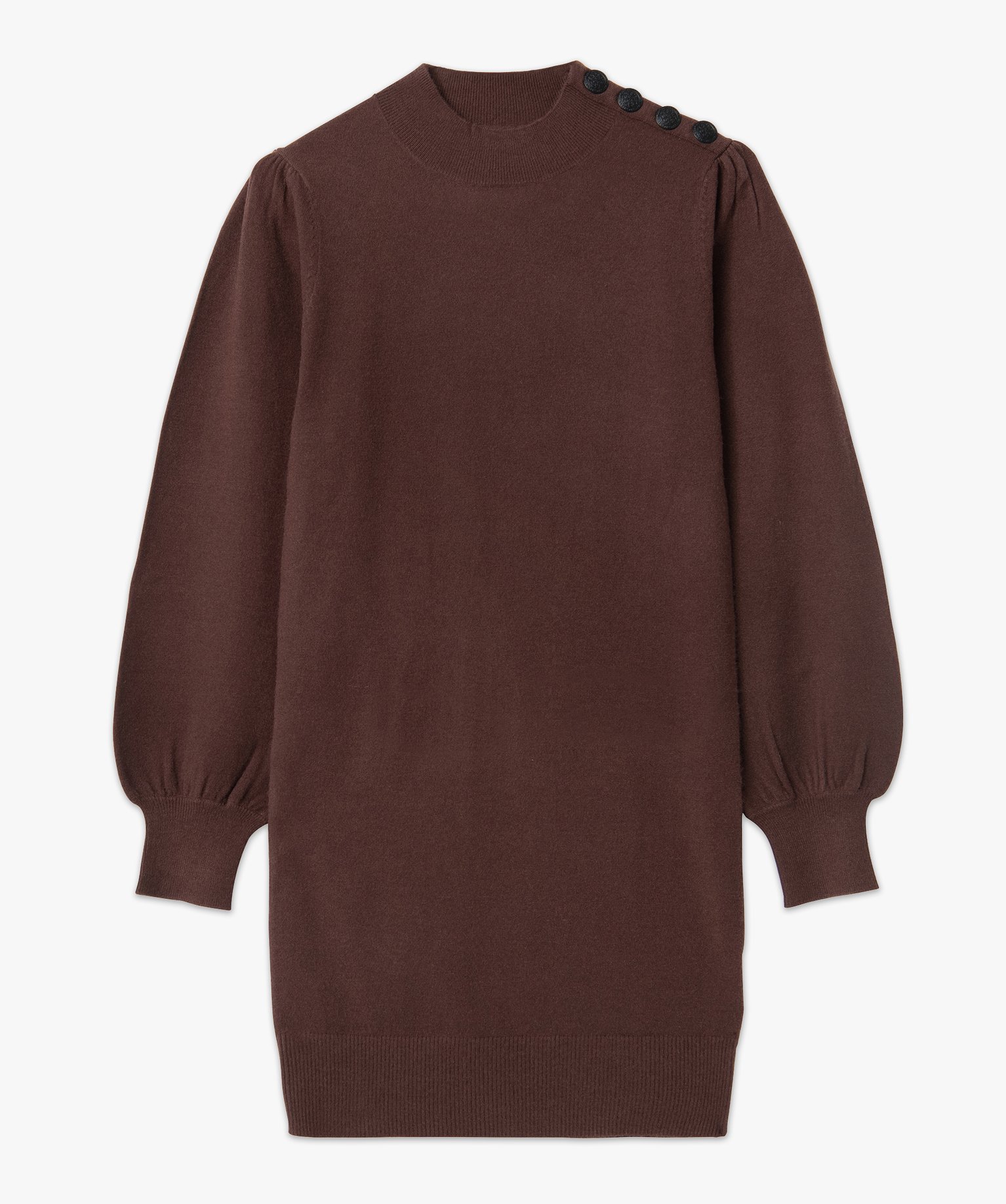 Robe pull femme en maille à manches longues et col montant marron | GEMO