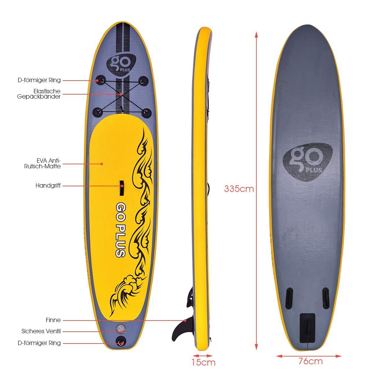 KOMFOTTEU SUP-Board Aufblasbares Paddelboard, 335x76x15cm