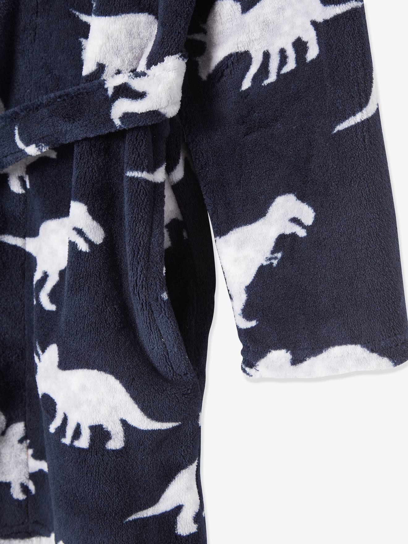 Robe de chambre aspect peluche garçon dinosaure encre imprimé