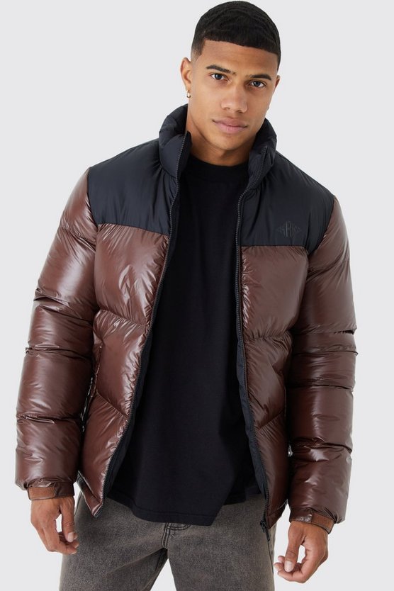 Man hochglänzende Colorblock Steppjacke