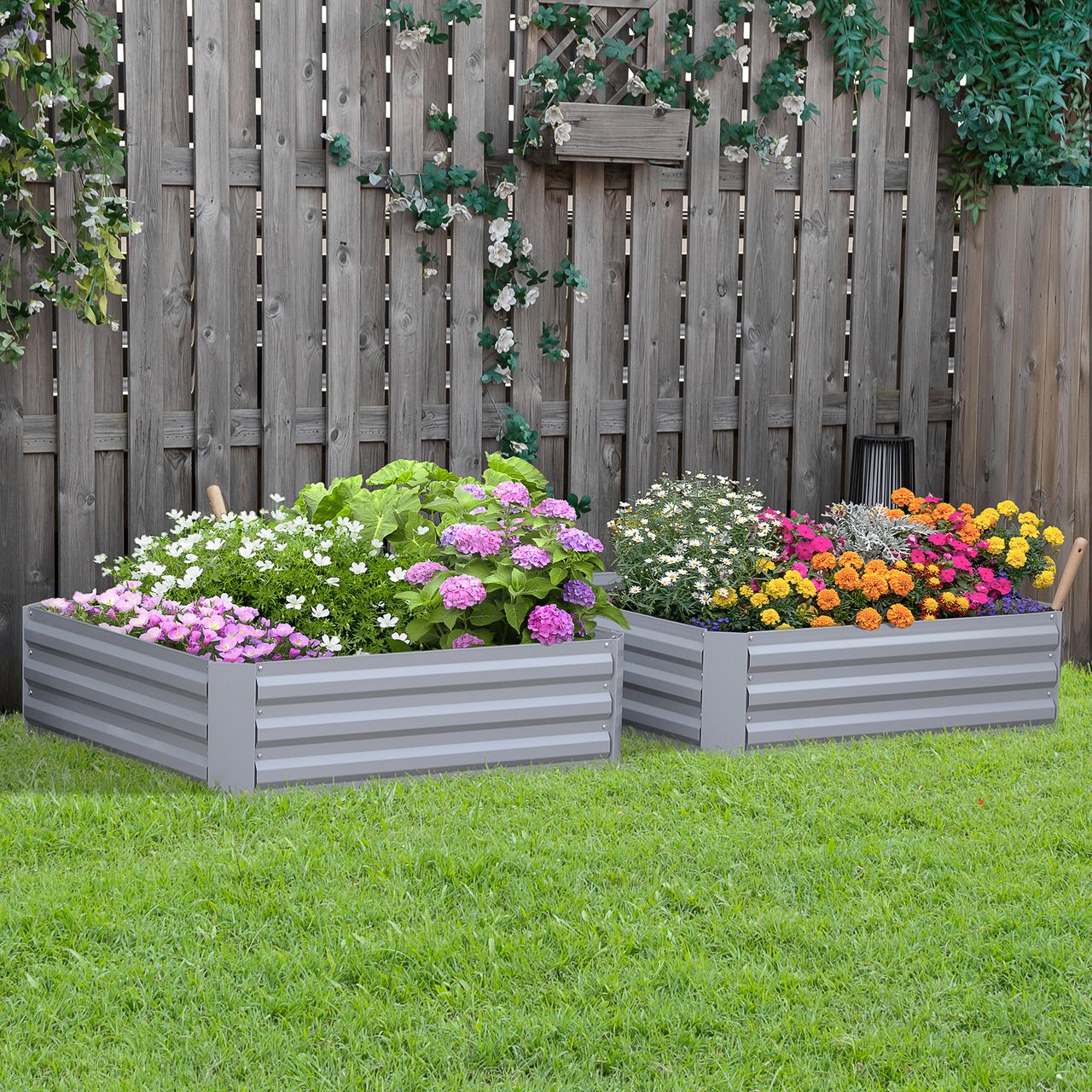 Outsunny Hochbeet Set, 2-TLG. Gartenbeet aus Stahl, Blumenkübel für Garten, Grau