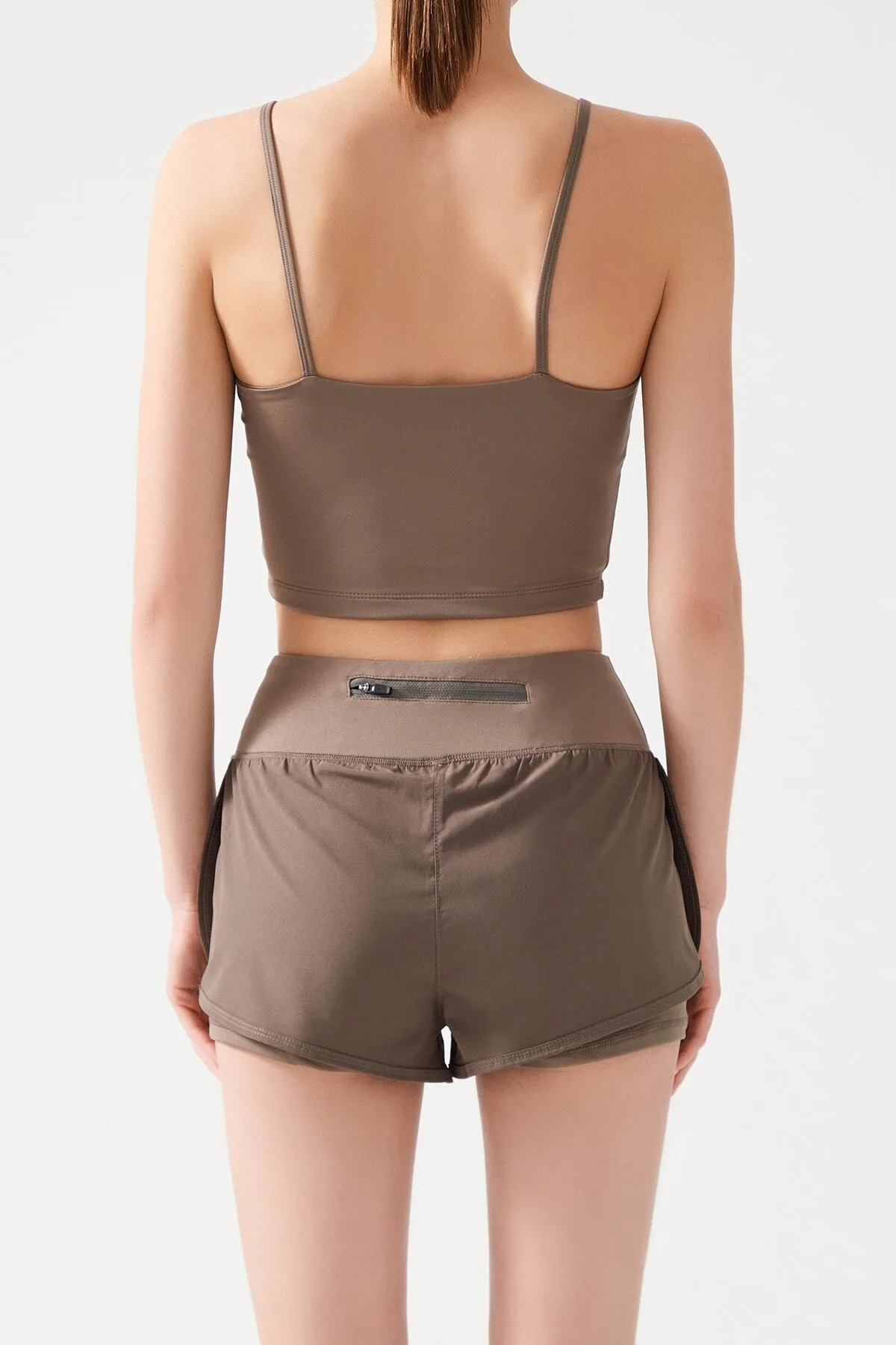 LOS OJOS  Khakifarbene 2-Lagen-Sportshorts für Damen – Strumpfhose mit Shorts 2in1