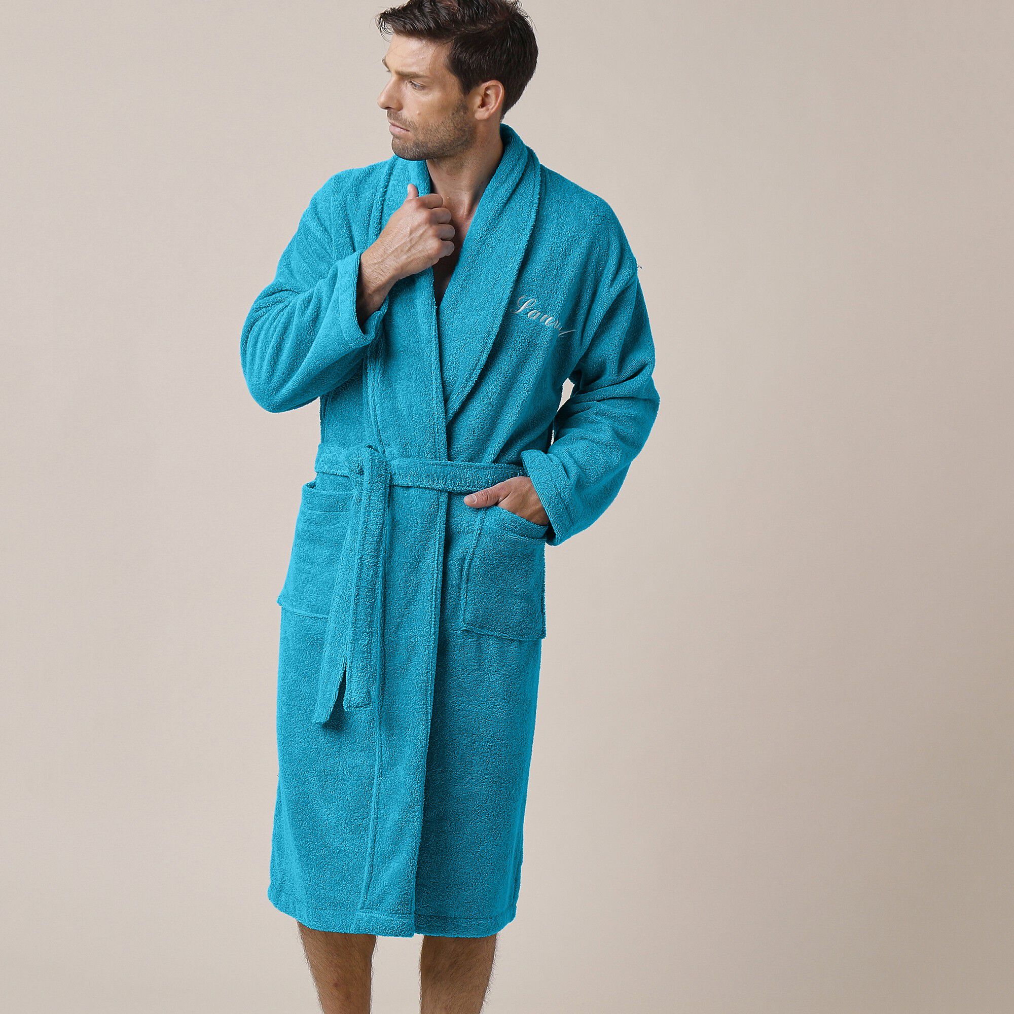 Peignoir mixte adulte éponge bouclette col châle personnalisable
