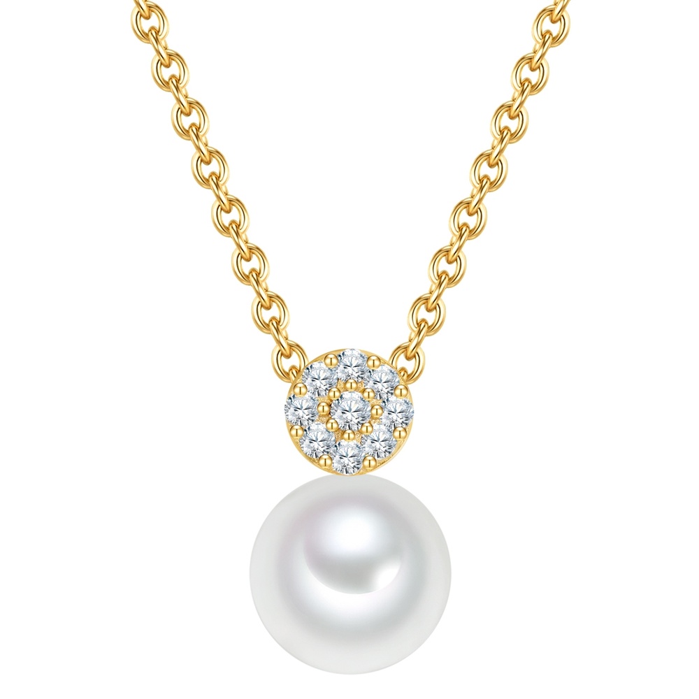 Valero Pearls Chaîne Argent sterling Oxyde de zirconium (CZ) Perle de culture d'eau douce en Or collier