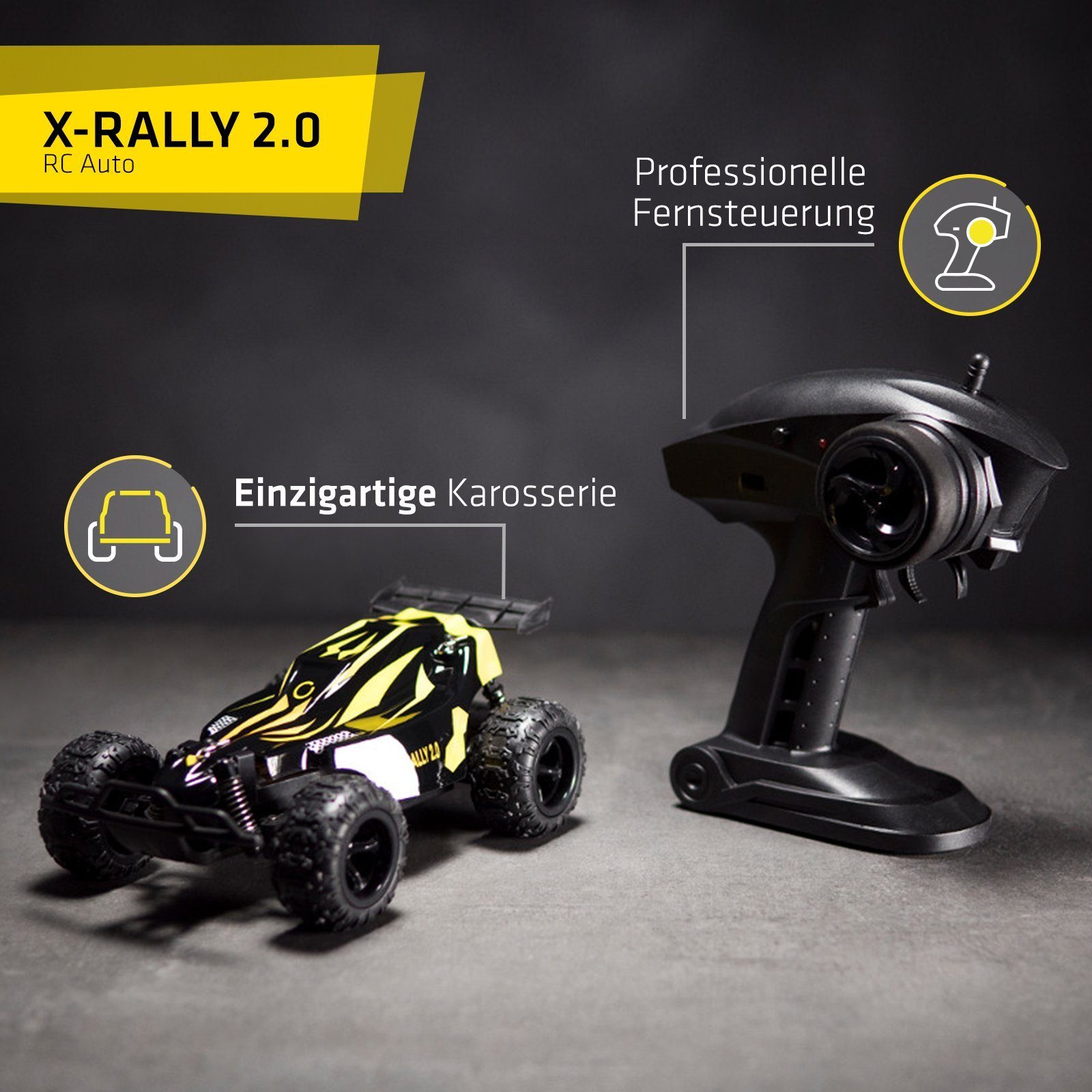 Overmax RC-Auto X-RALLY 2.0 (Set, RC-Auto Rally 2.0, Controller 2x Batterie, USB, Gebrauchsanweisung), TÜV 25 km/h 30 min Reichweite 100m Verstärkte Konstruktion
